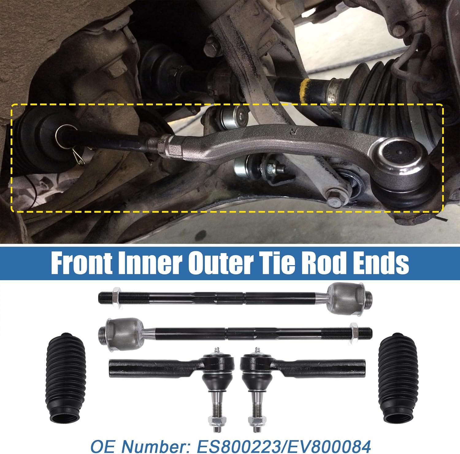 X AUTOHAUX 6pcs Front Inner Outer Tie Rod Ends Kit Suspension Steering Tie Rod End for Cadillac Escalade for Cadillac Escalade ESV Drag Link No.ES800223/EV800084