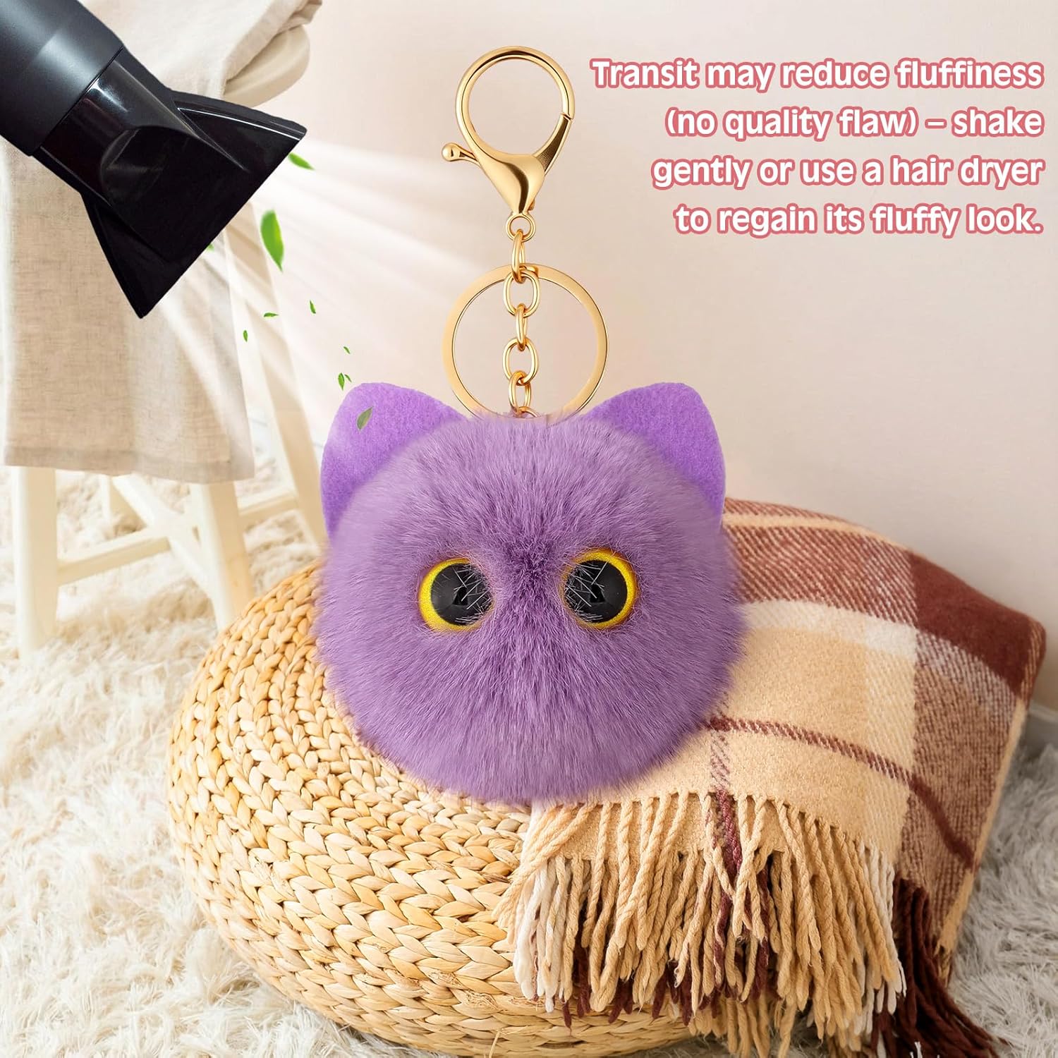 Nosiny 10 Pcs Cat Keychain Gifts for Cat Lovers Cute Cat Plush Backpack Charms Cute Cat Pom Pom Keychain Accessories for Handbags Backpacks and Wallets New Year Valentine's Day Gifts for Women - Image 6