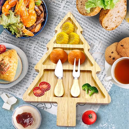 Miniatura 2 de Plato de bambú para servir múltiples espacios platos de bambú reutilizables juego de tablas de embutidos con cuchillo y tenedor fruta pan plato de