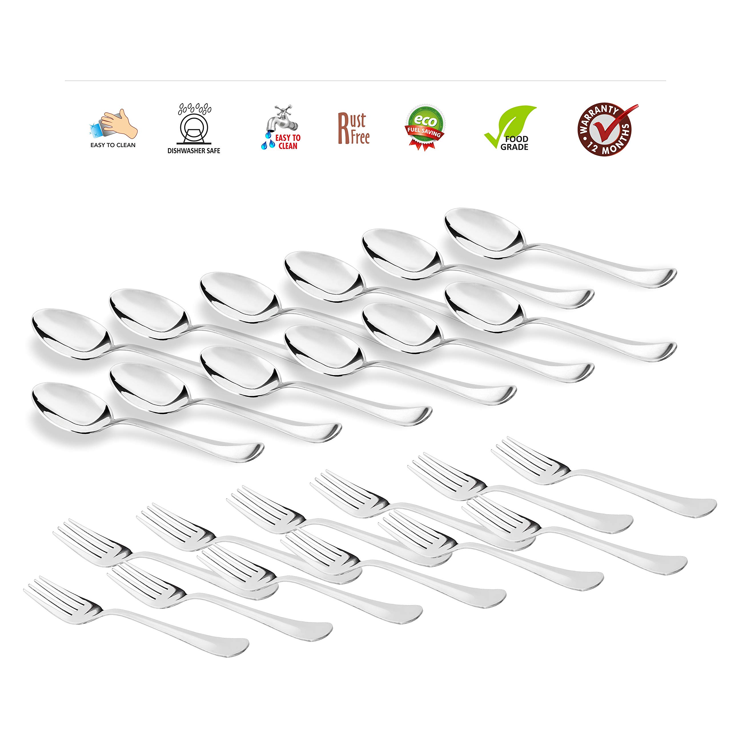 Sumeet Stainless Steel Spoon and Fork Set of 24 Pc (Baby/Medium Spoon 12 Pc (16cm L), Baby/Medium Fork 12 Pc (15.5cm L))– (1.6mm Thick) - Image 2 thumbnail