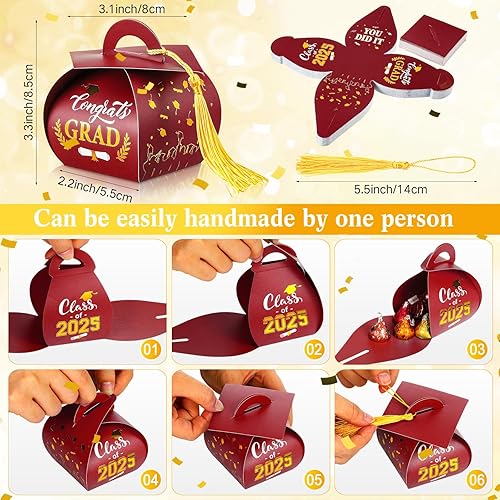 Miniatura 8 de Teling 50 cajas de regalo con tapa de graduación 2025, cajas de dulces de graduación con borla dorada para la clase de 2025, suministros de recuerdo