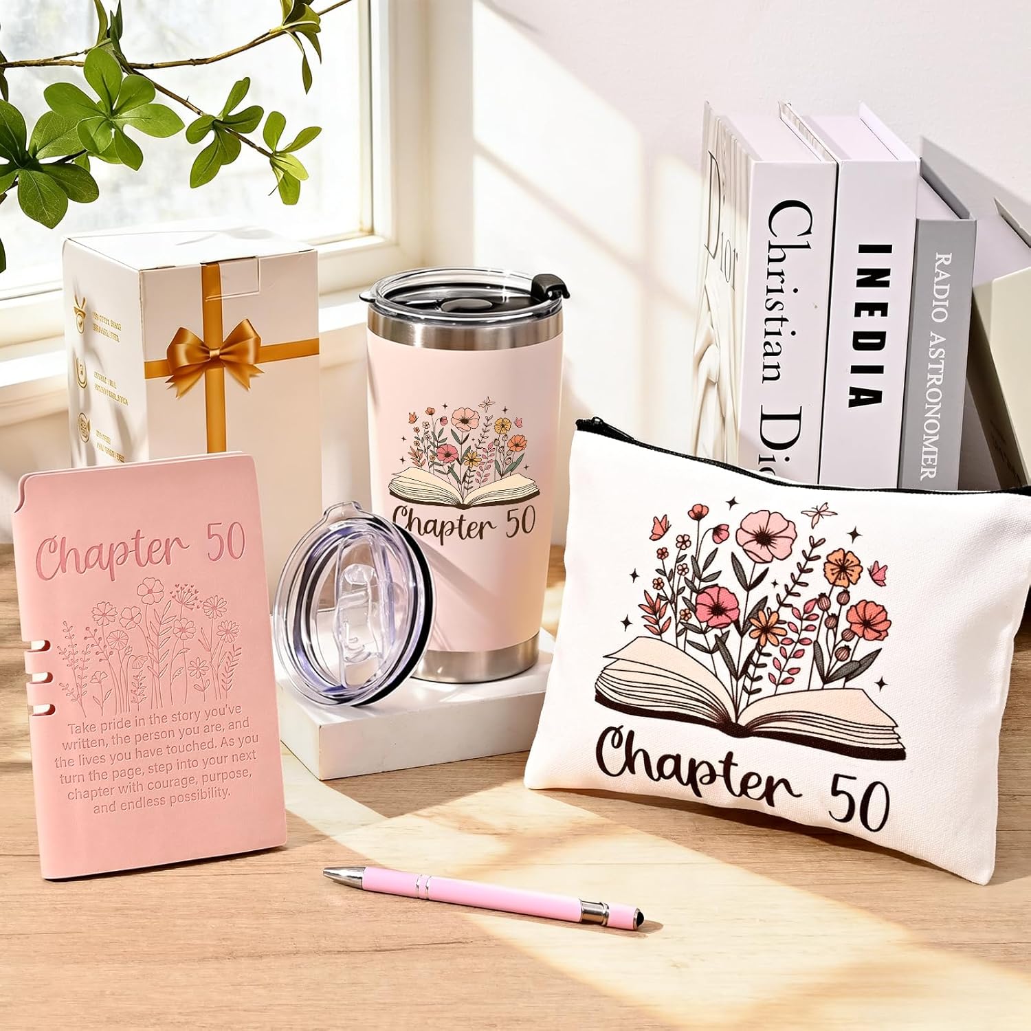 Qtencas 50th Birthday Gifts for Her, Chapter 50 20oz Insulated Tumbler with Lid & Straw, Makeup Bag, Notebook and Ballpoint Pen, Cool Gifts for 50th Birthday Women Sister Friends Wife Aunt Mom - Image 6