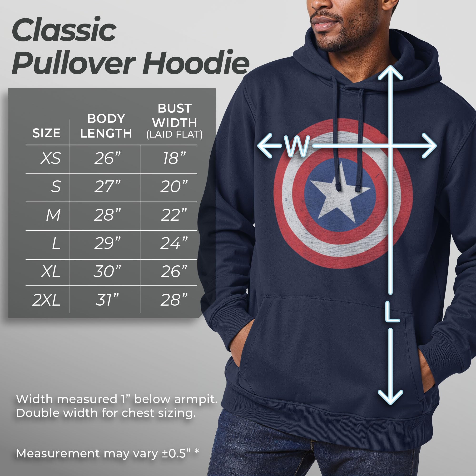 Marvel Męska bluza z kapturem Captain America Classic Shield Pull Over