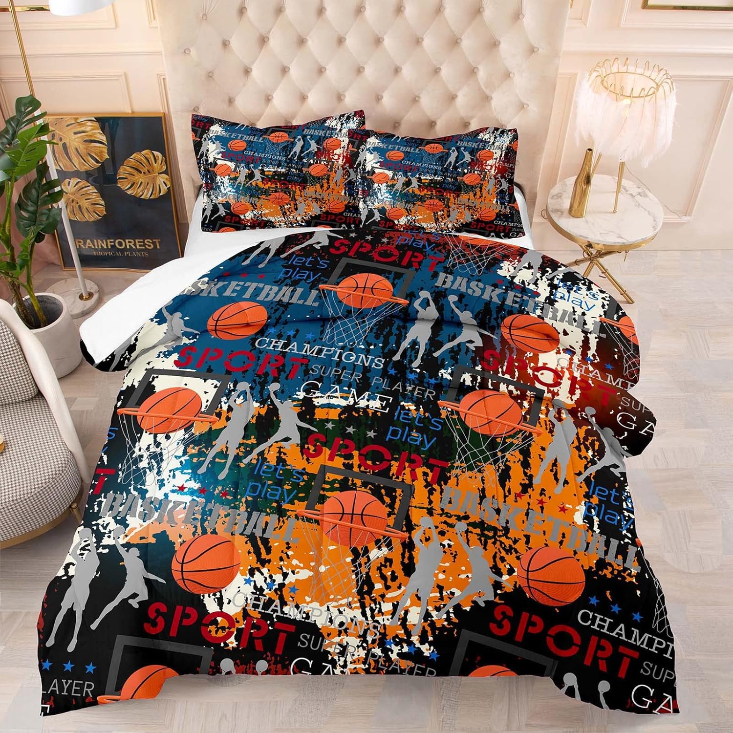 Tailor Shop Twin Size Comforter Set for Boys,Basketball Comforter Sets，Sports Kids
