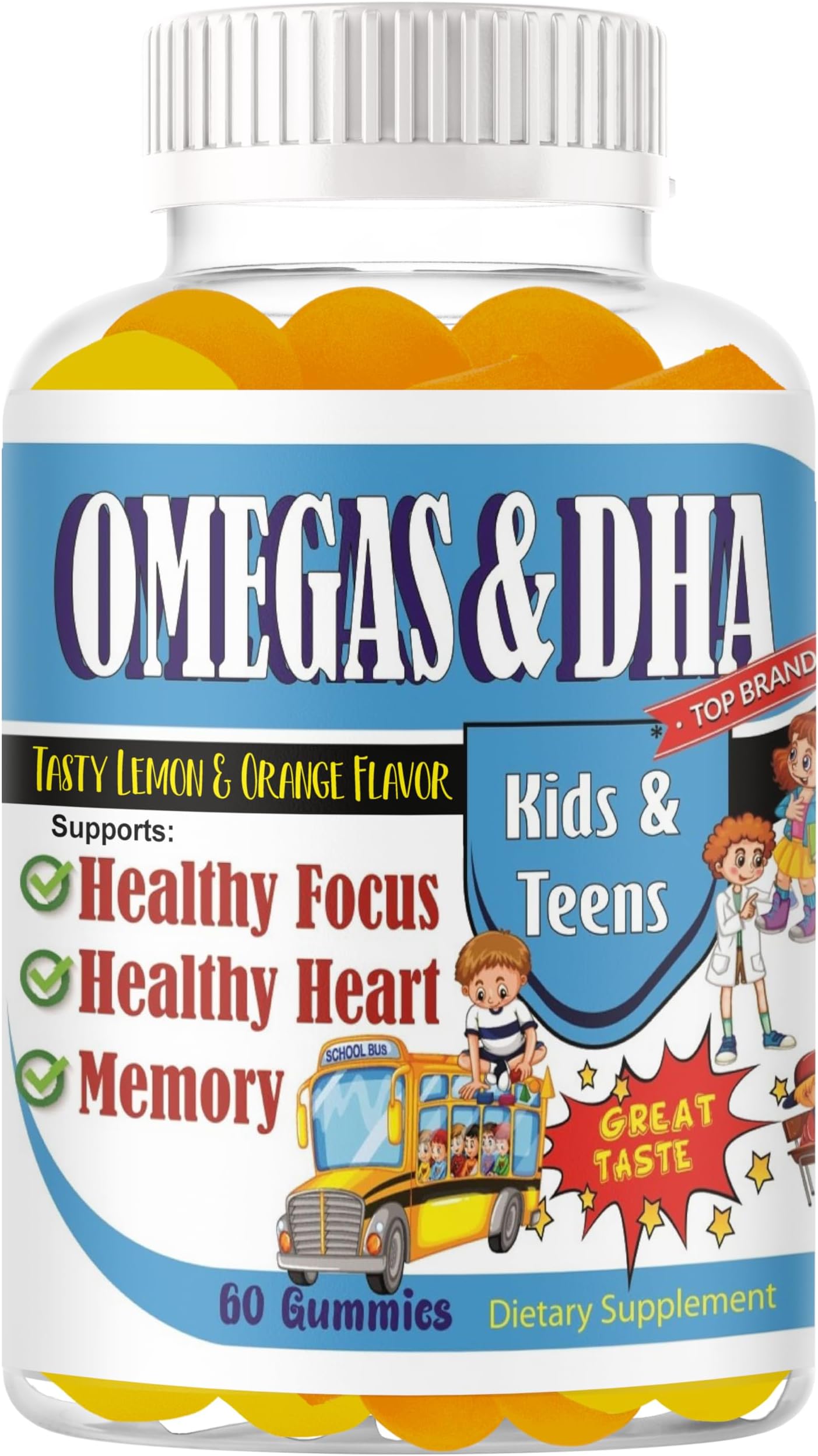 Kids Omega 3 Gummies for Kids & Teens with Omega 6 & 9 DHA Childrens Brain Supplement for Brain Booster, Heart, Focus & Concentration – Complete Omega Pill Health Omega Gummies, 60 Counts Gummy