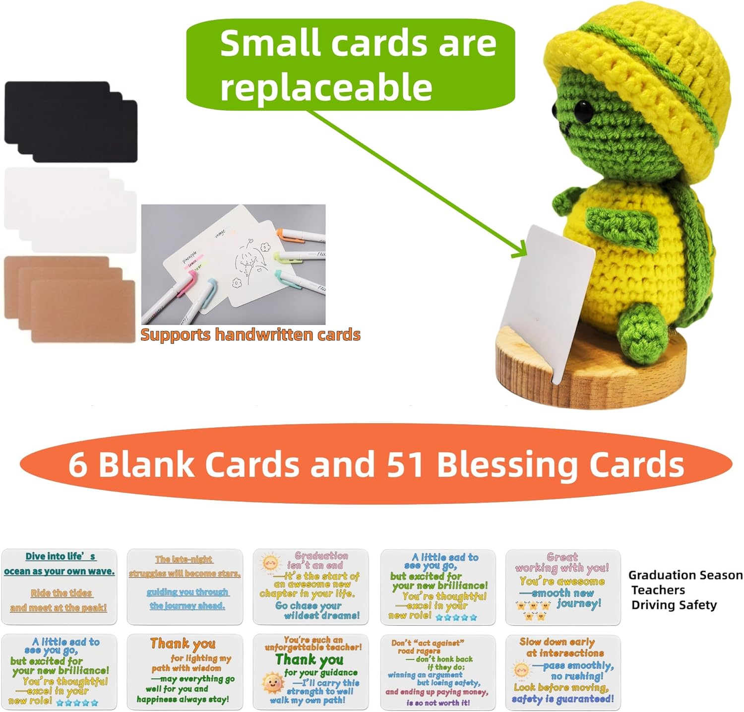 Positive Crochet Animals Appreciation Luxury Gift Set Inspirational Emotional Support Sea Turtle Desktop Decor Perfect for Couples Parents Coworkers Teachers Birthdays (Yellow (ordinary wooden base)) - Image 5