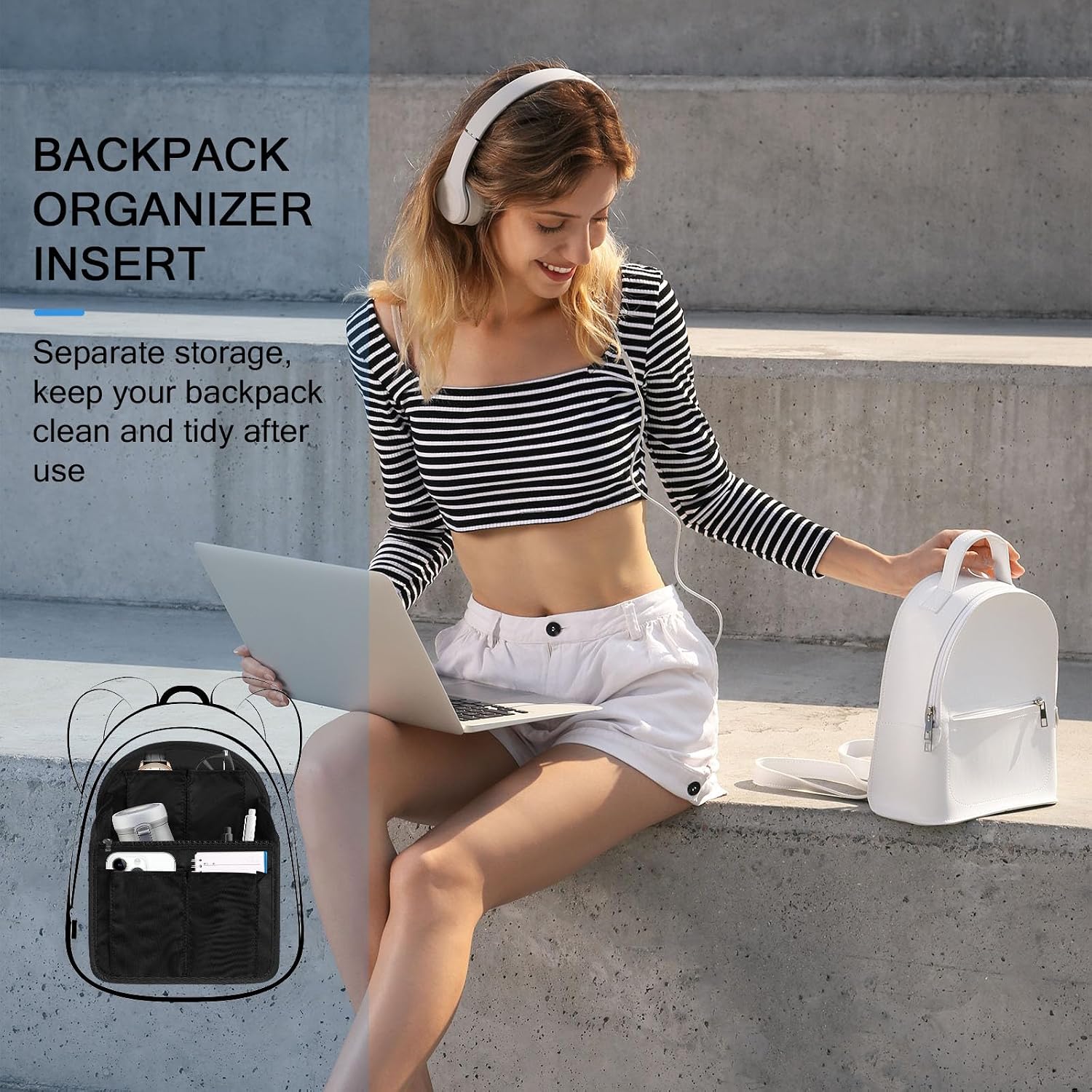 Sweetude 2 Pcs 7.9 x 4.8 x 11 Inch Mini Backpack Organizer Insert Small Shoulder Bag Divider for Rucksack Handbag Shoulder Bag Purse(Black)