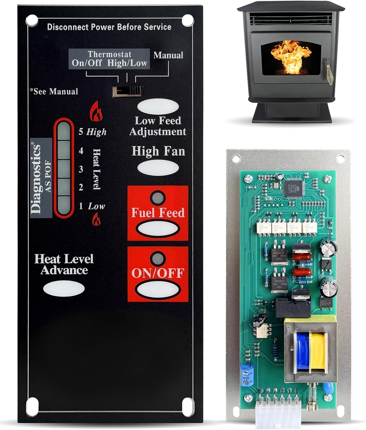 A-E-401 / C-E-401 Control Circuit Board Fit for Breckwell Pellet Stoves 1 RPM Auger Motor Systems, 5-Speed Digital Circuit Board