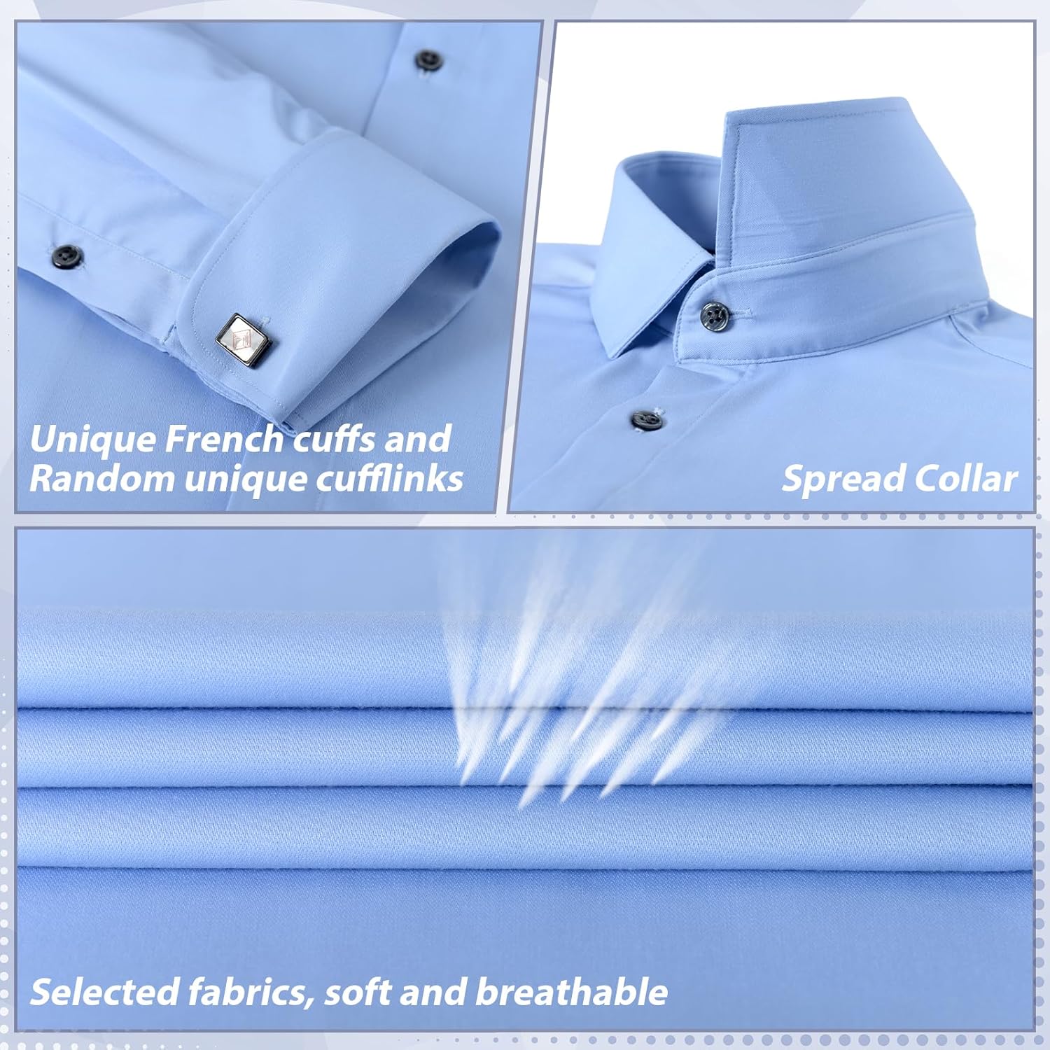 Gollnwe Men's Dress Shirt French Cuff Shirt for Men Slim Fit Stretch Spread Collar with Metal Cufflink - Image 4