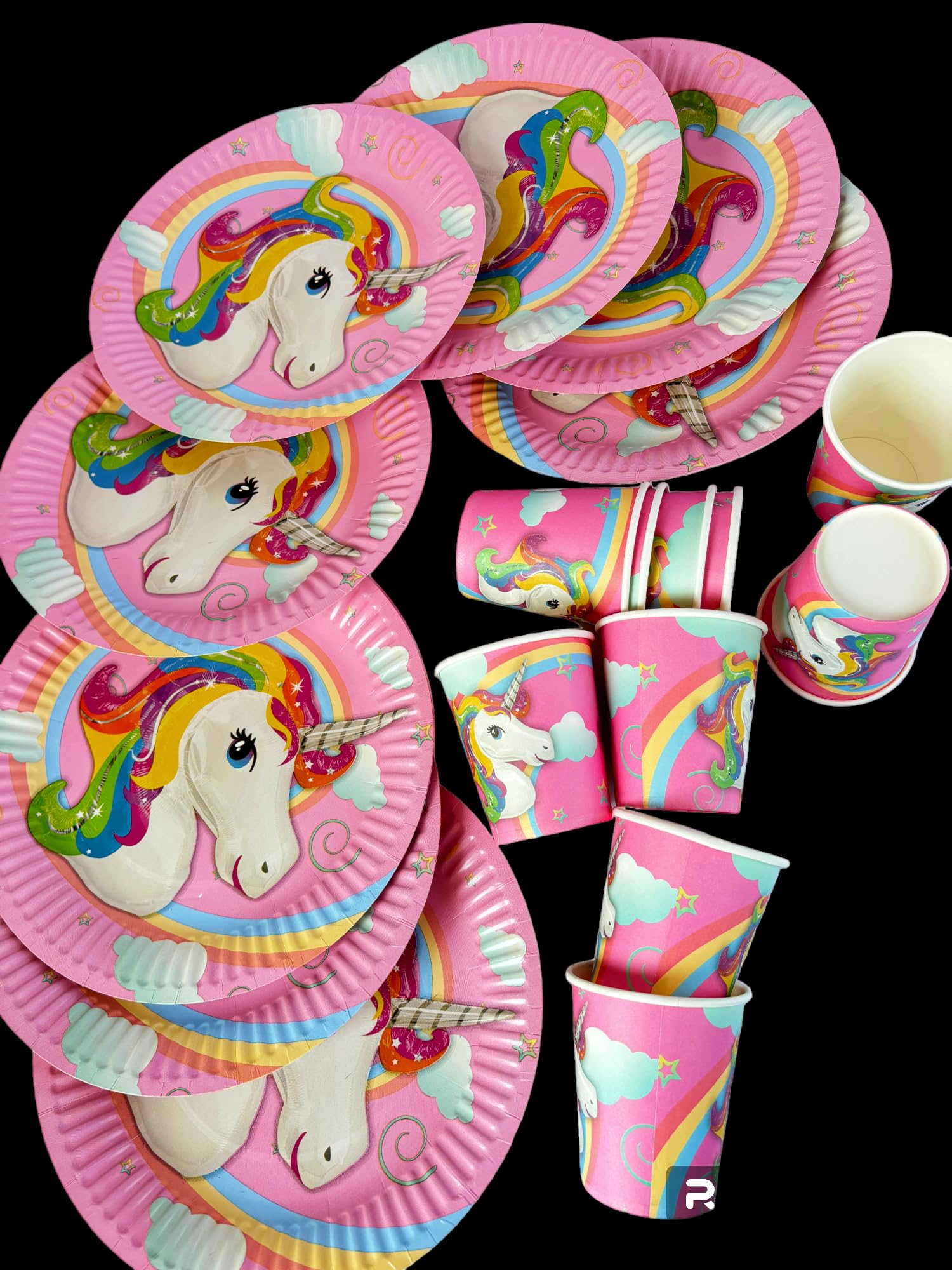 Partymane Rainbow Horse 10cups 10 Plates Pure and Safe Party Rainbow Horse Printed Fancy Cups and Plate 4