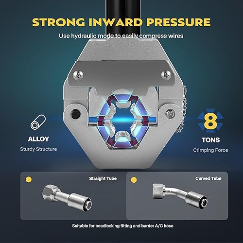 Miniatura 6 de VIVOHOME Crimpadora de manguera hidráulica separable para AC, herramienta de prensado manual de manguera con 7 troqueles, reparación de aire