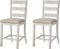 Signature Design by Ashley Skempton Counter Height Bar Stools Set of 2, Ladder-Back Antique White Upholstered Farmhouse Style