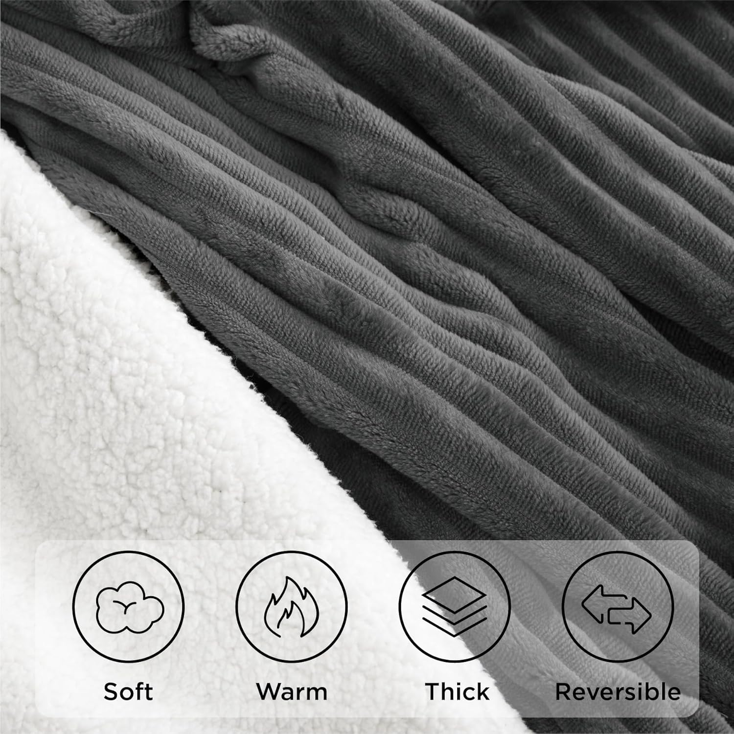 Sherpa Blankets Queen Size - Fleece Queen Blanket for Bed, Soft and Warm Throw Blanket for Winter, 90" x 90", Grey - Image 4