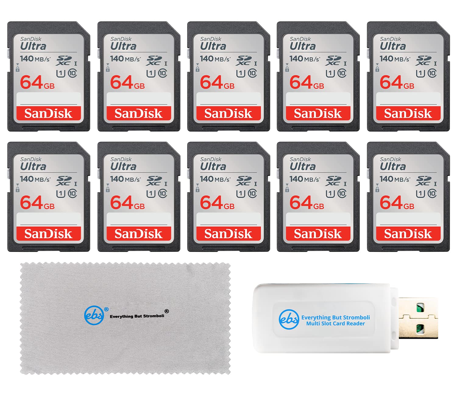 SanDisk 64GB 10 Pack Memory Card SD Ultra UHS-I Class 10 (SDSDUNB-064G-GN6IN) Bundle with…