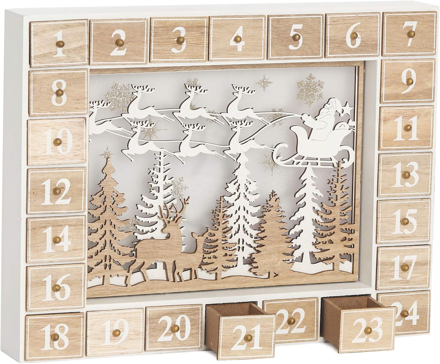 BRUBAKER Reusable Wooden Advent Calendar to Fill - Flying Santa Claus with LED Lighting - DIY Christmas Calendar 13.98 x 2.36 x 10.63 inches