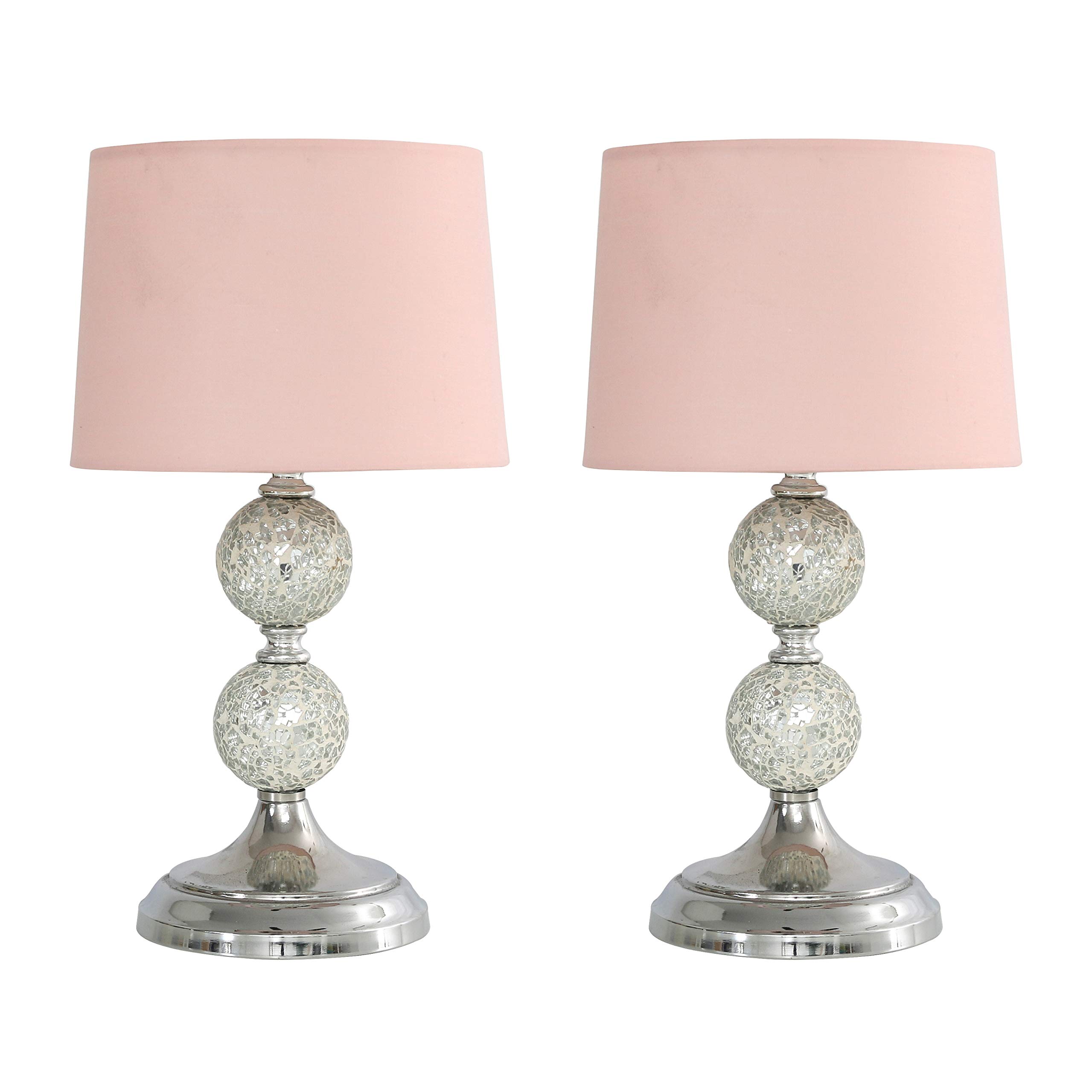 Minisun 2 X Pink | Modern Chrome And Mosaic Glass Table Lamps With Pink Shades | Table Lamps, Home Décor & Improvement Essential | Set Of 2 | Includes 4W Led Bulbs [3000K Warm White]