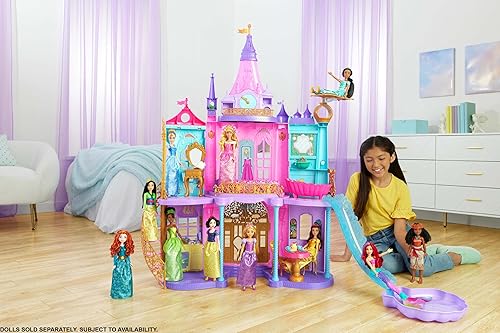 Miniatura 2 de Mattel Disney Princess Castillo de aventuras mágicas, Castillo de 4 pies de alto con luces y sonidos, 3 niveles, 10 áreas de juego y más de 25