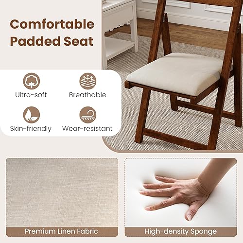 Miniatura 4 de GOFLAME Juego de 4 sillas plegables de comedor, sillas plegables con asiento acolchado y respaldo ergonómico, marco de madera de goma, sillas