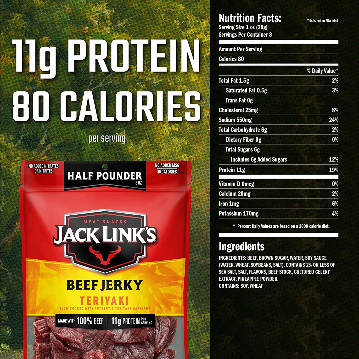 Jack Link's Beef Jerky, Sweet & Hot + Teriyaki – Flavorful Meat Snack, Made with 100% Beef – 1/2 Pounder Bag (Pack of 2)
