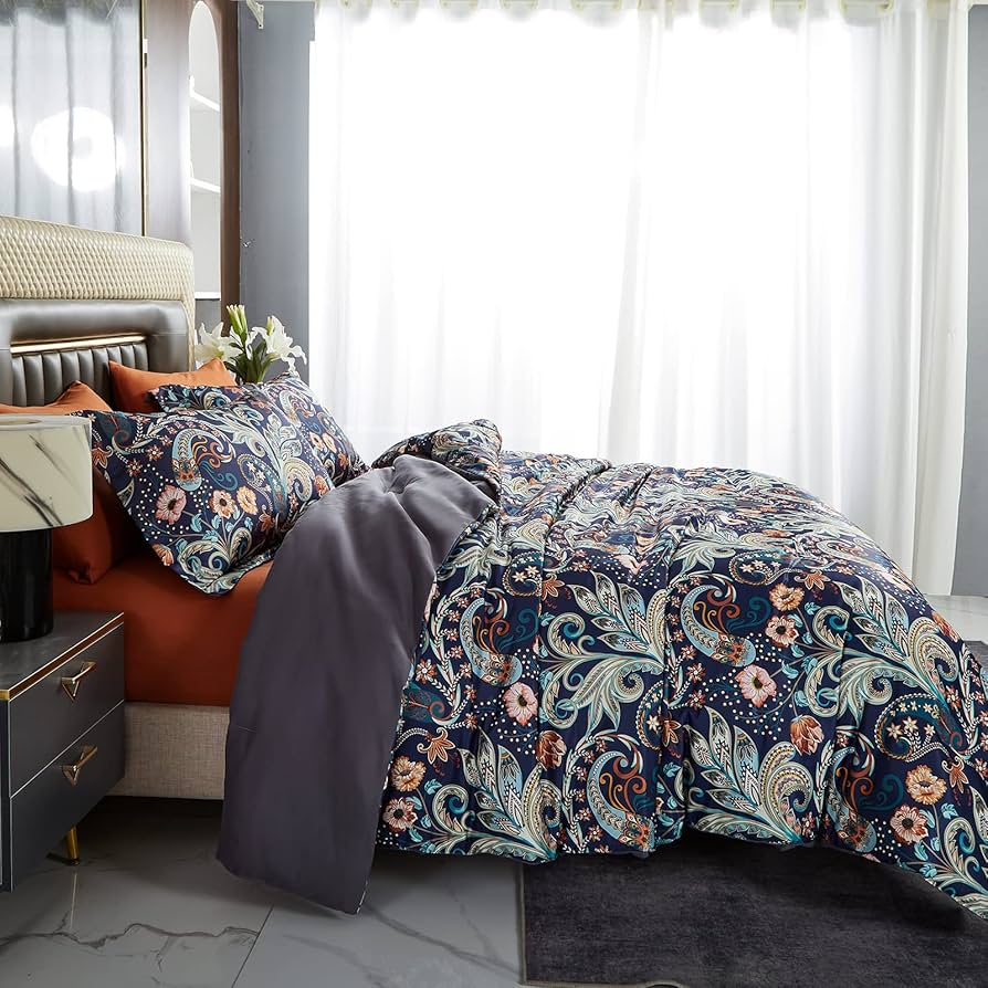 earth plus寝具カバーセットペイズリー柄 Amazon.com: Gusuhome 7 Piece Paisley Flower Comforter Bed in