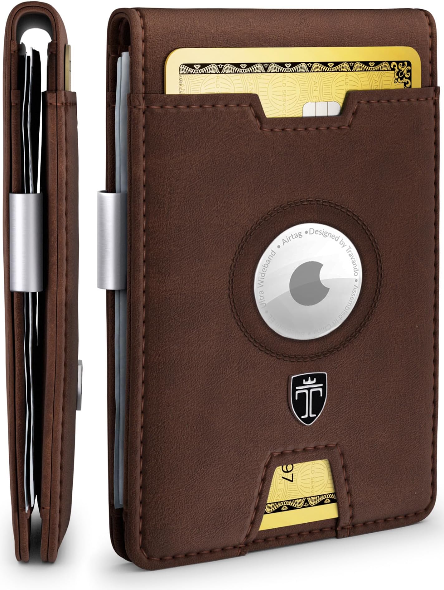 AirTag* Wallet Mens Wallet with Money Clip Air Tag Wallet Card Holder RFID Blocking Bifold Gifts for Men, Vintage Brown