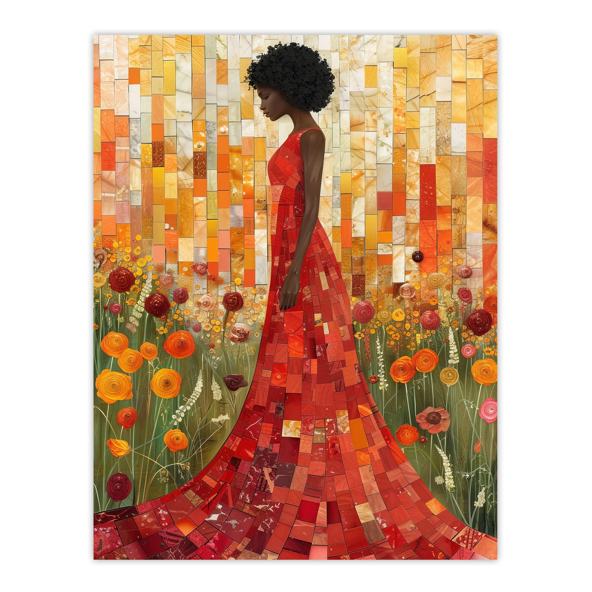 Artery8 Wildflower Meadow Woman Flower Mosaic Collage Living Room Large Wall Art Poster Print Thick Paper 18X24 Inch