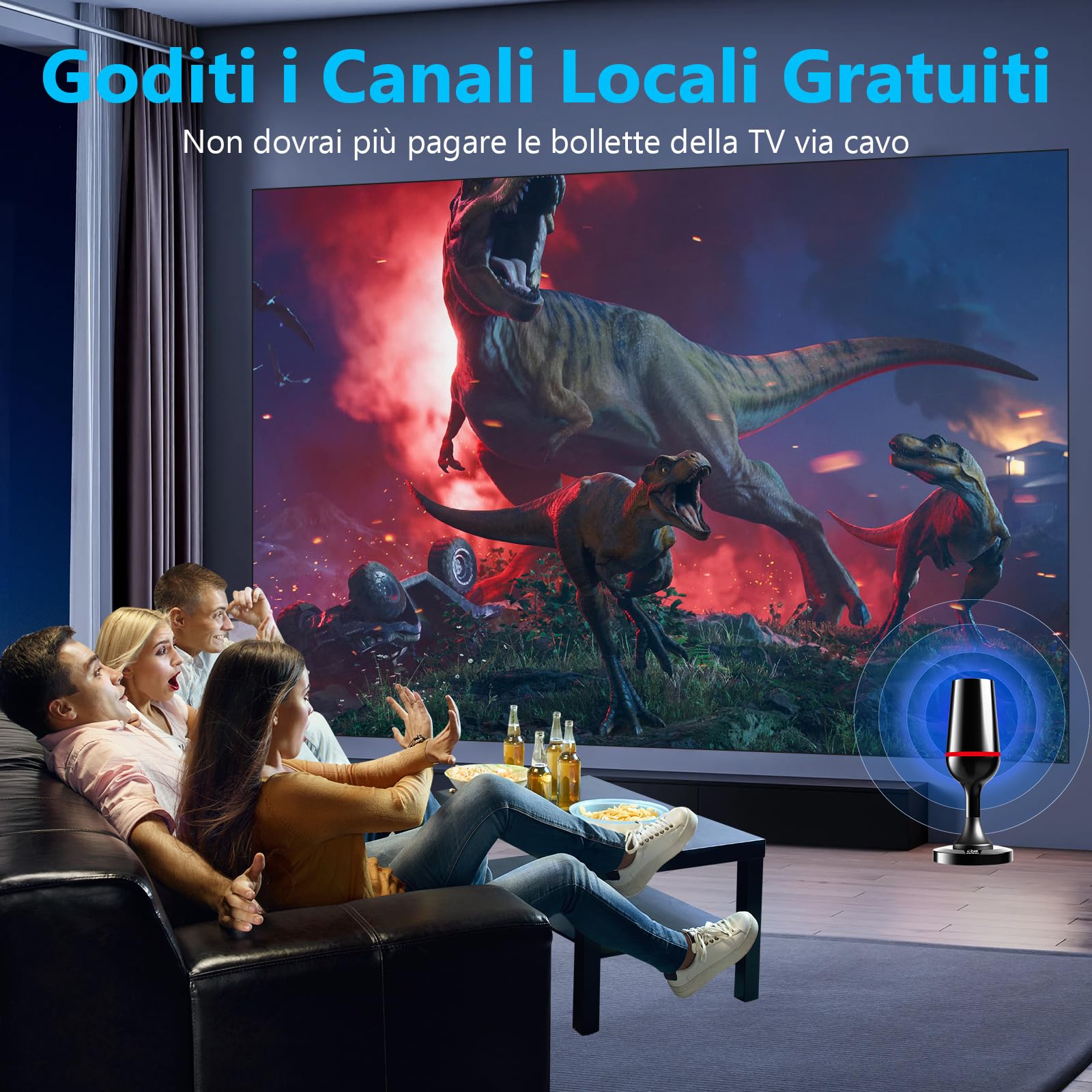 Antenna TV Interna Amplificata Potente, QGClearSO Antenna TV Interna con Base Magnetica Stabile, Ricezione Omnidirezionale 360°, Compatibile con TV 4K/1080P per Canali Locali