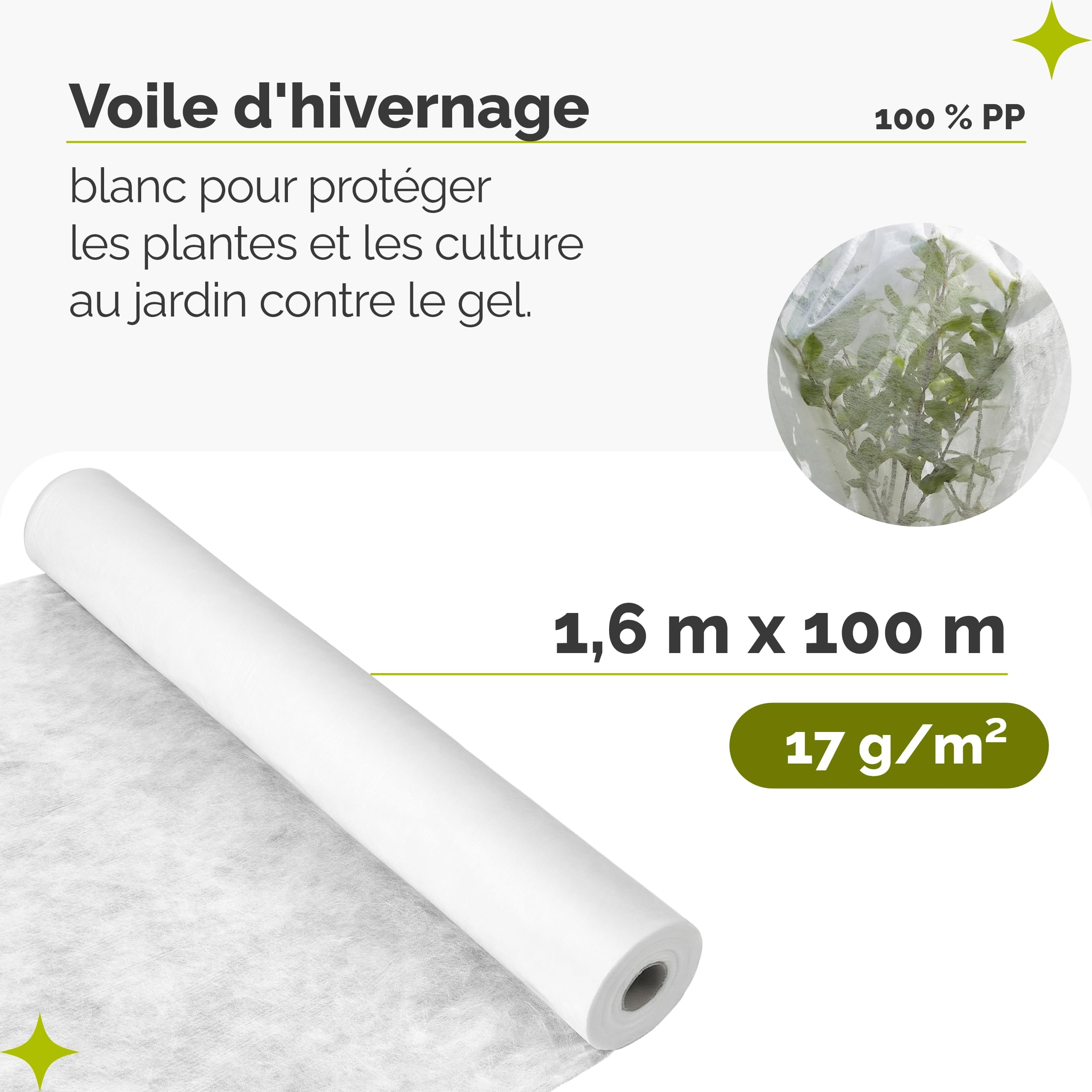 Garronda Voile d’Hivernage 1,6 x 100 m pour Plantes 17 g/m² Blanc GD-0175