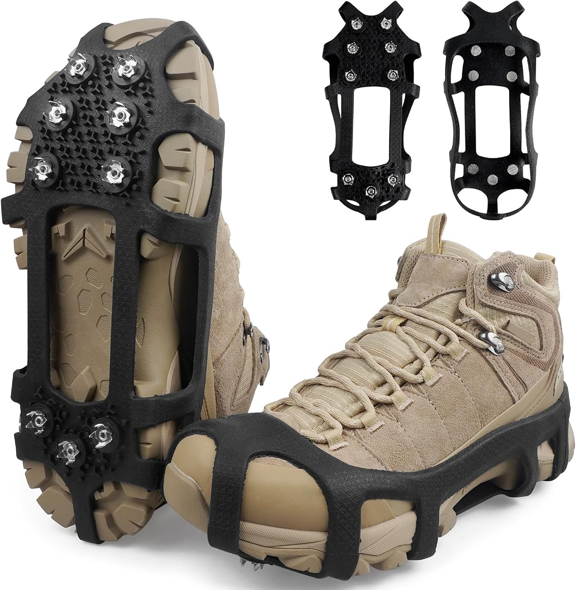 Tacos de Hielo para Zapatos y Botas Hombres Mujeres Clavos Antideslizantes Pinzas para Zapatos, Crampones Tacos de Nieve para Hielo Cubrezapatos de Goma Estirables Calzado Tracción para Caminar en la Nieve