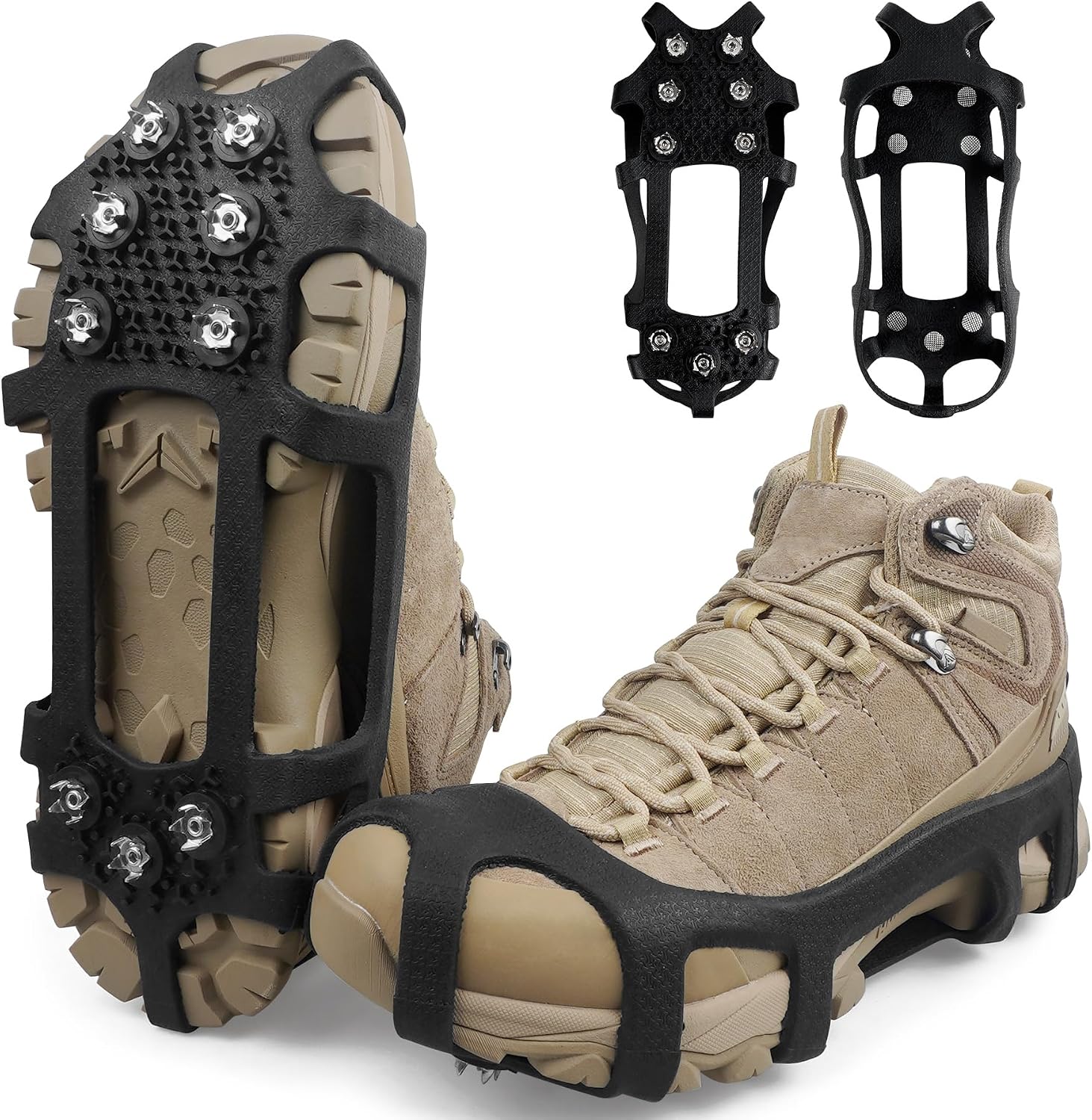 Ice Cleats for Shoes and Boots Men Women Non-Slip Spikes Shoes Grippers, Crampons Ice Snow Cleats Stretchable Rubber Overshoes Footwear Traction for Snow Walking