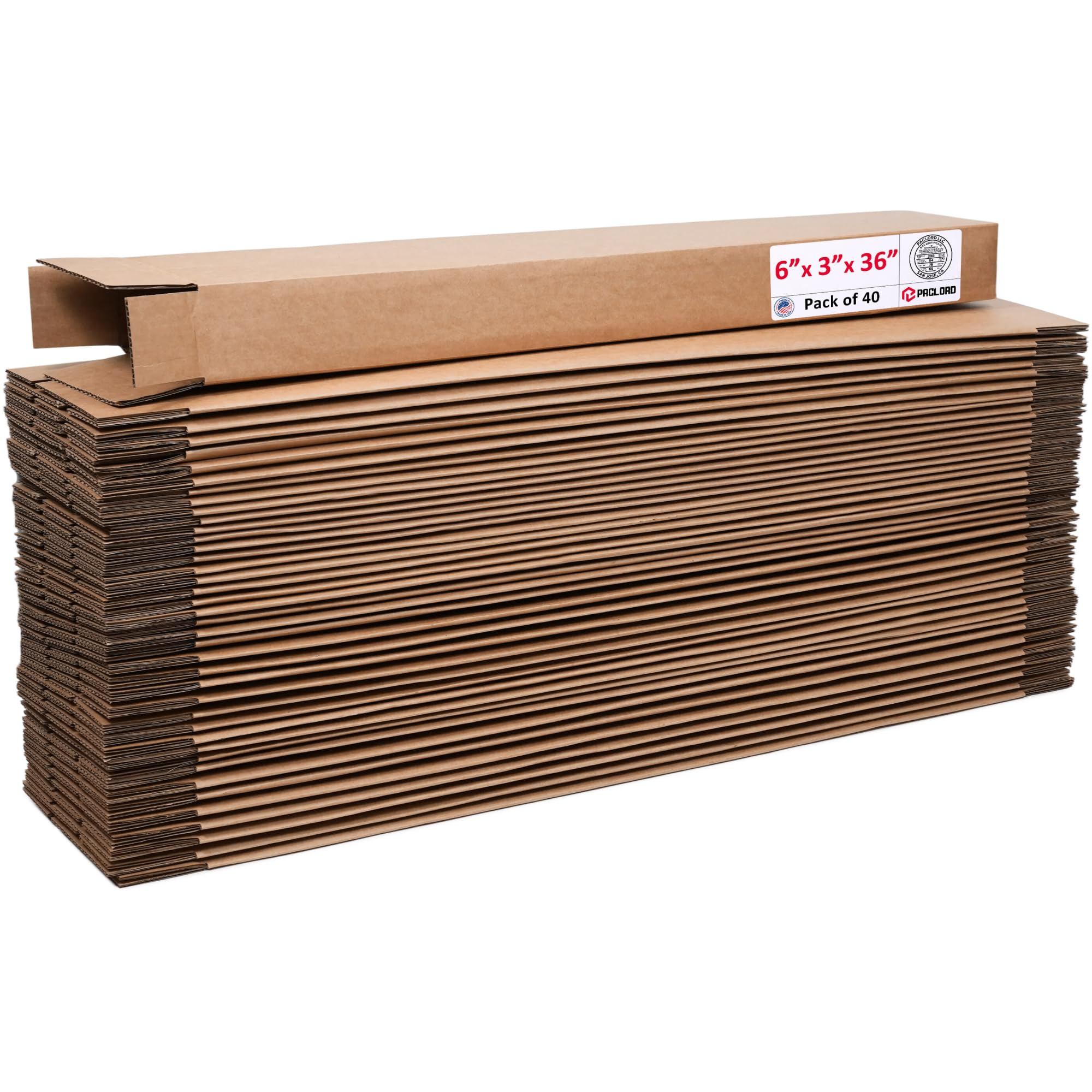 Tall Cardboard Boxes 6"L x 3"W x 36"H (Pack of 40) - USA-Made Packing Boxes for Moving, Shipping, or Storage - USPS, UPS, FedEx Approved - Professional Packing Supplies for Moving | USA-Made Packing Boxes for Moving, Shipping, or Storage - USPS, UPS, FedEx Approved - Professional Packing Supplies