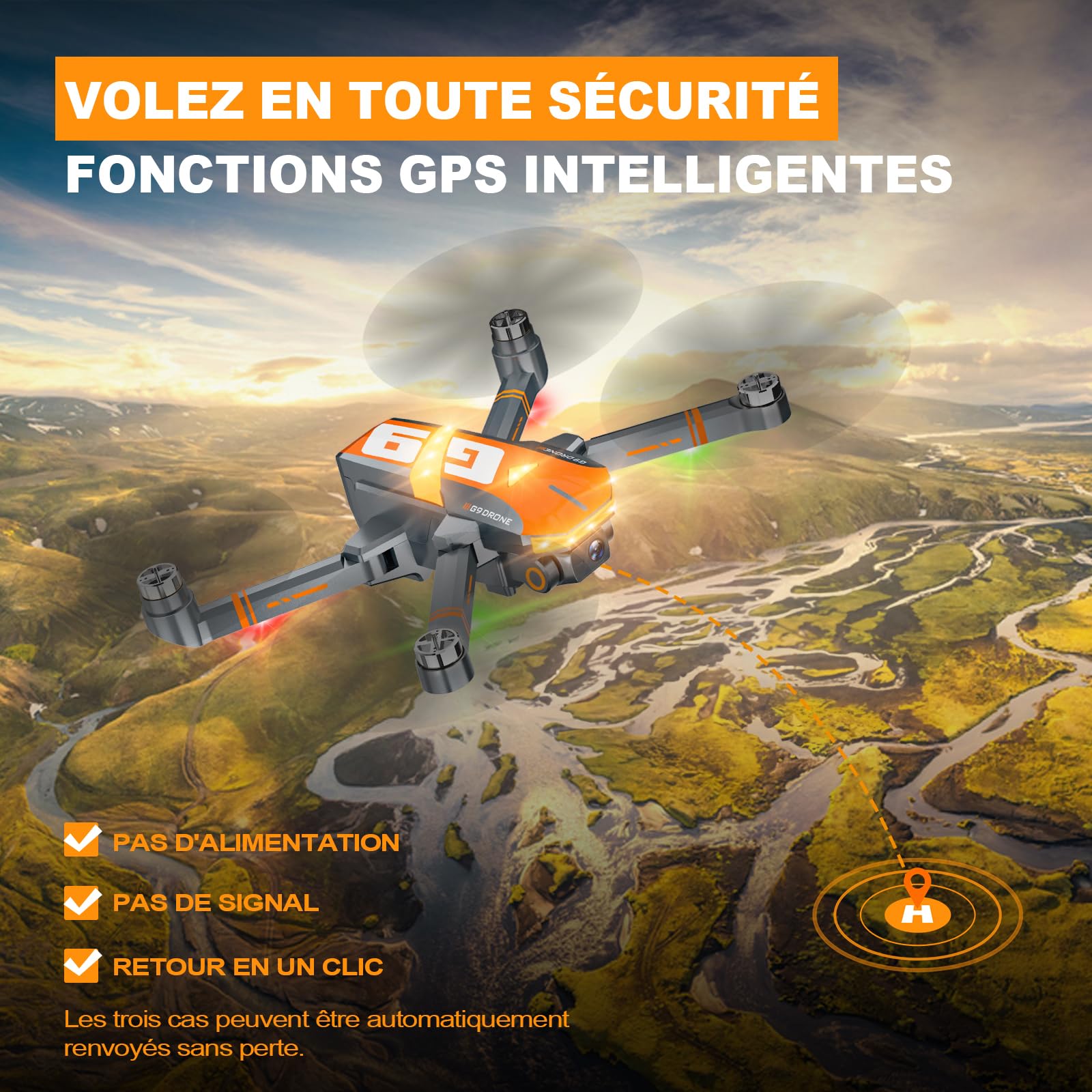 G9 GPS Drone avec Caméra 4K EIS, 45 Mins Vol, Moteur sans Balais, Retour Auto, Moins de 249g C0
