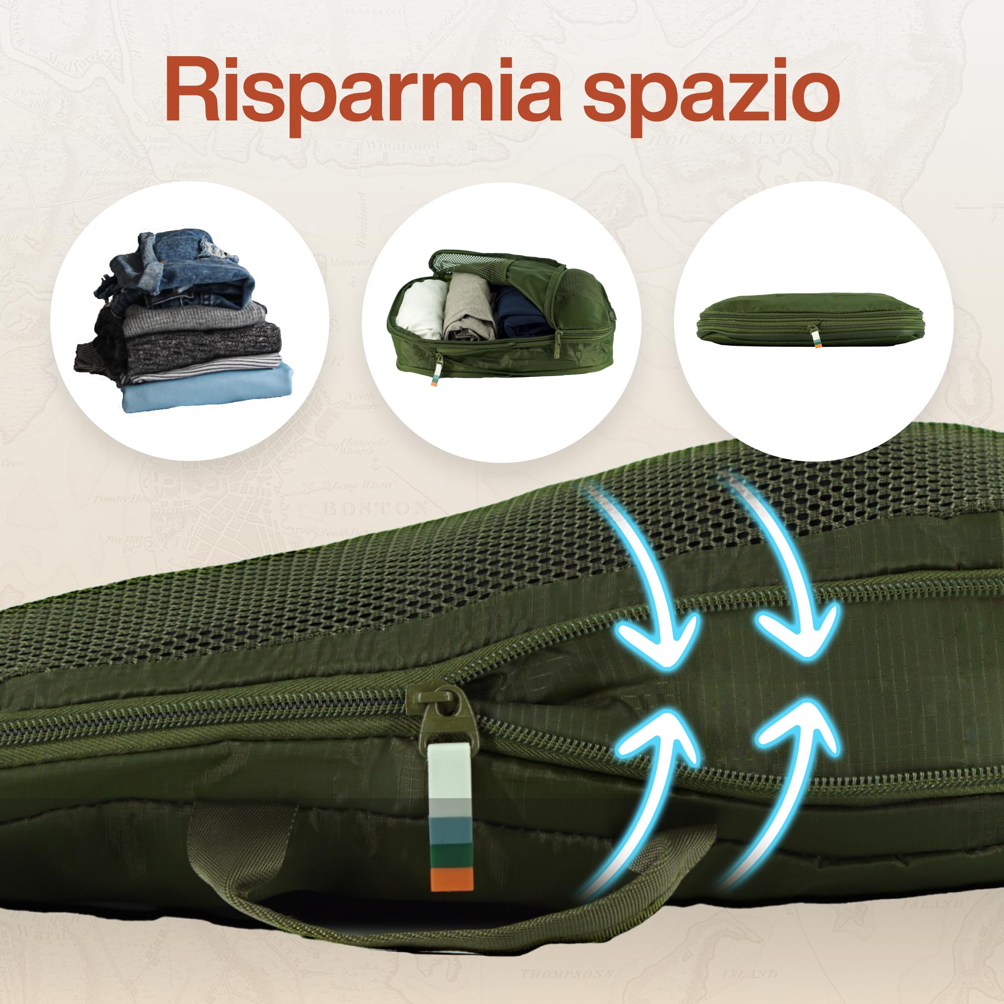TRAVEL DUDE Organizer Valigia con Compressione – Packing Cubes Salvaspazio da Viaggio, Set Organizer per Valigia e Zaino, Divisori Valigia, Sacchetti da Viaggio per Abiti (Verde Foresta, Set di 7)