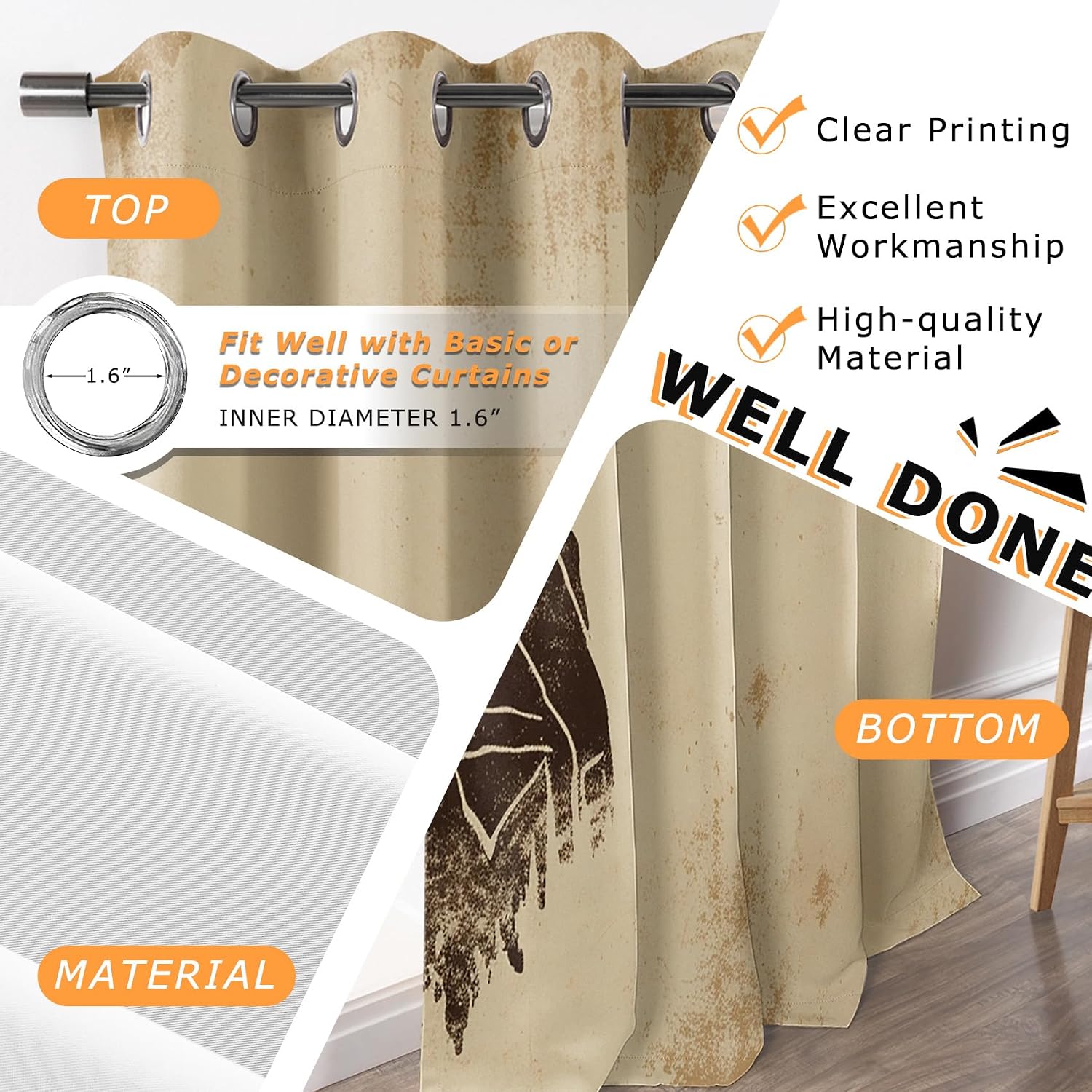 Cowgirl Curtains 63 Inch Length - Western Cowboy Rustic West Patterned Blackout Curtains for Living Room Bedroom, Room Darkening Grommet Drapes Window Treatments, 2 Panel Set