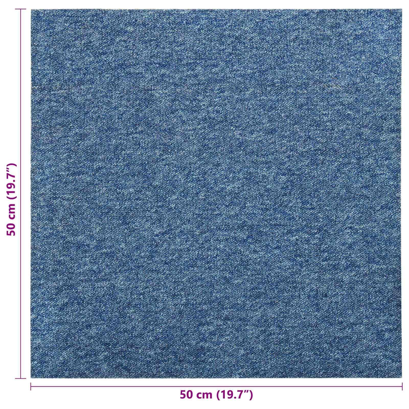 20er Set Teppichfliesen Blau 50x50 cm, Modulare Bodenfliesen aus Polypropylen für Innenbereich, Quadratischer Teppichboden für Büro und Wohnbereich, 5 m² Gesamtfläche