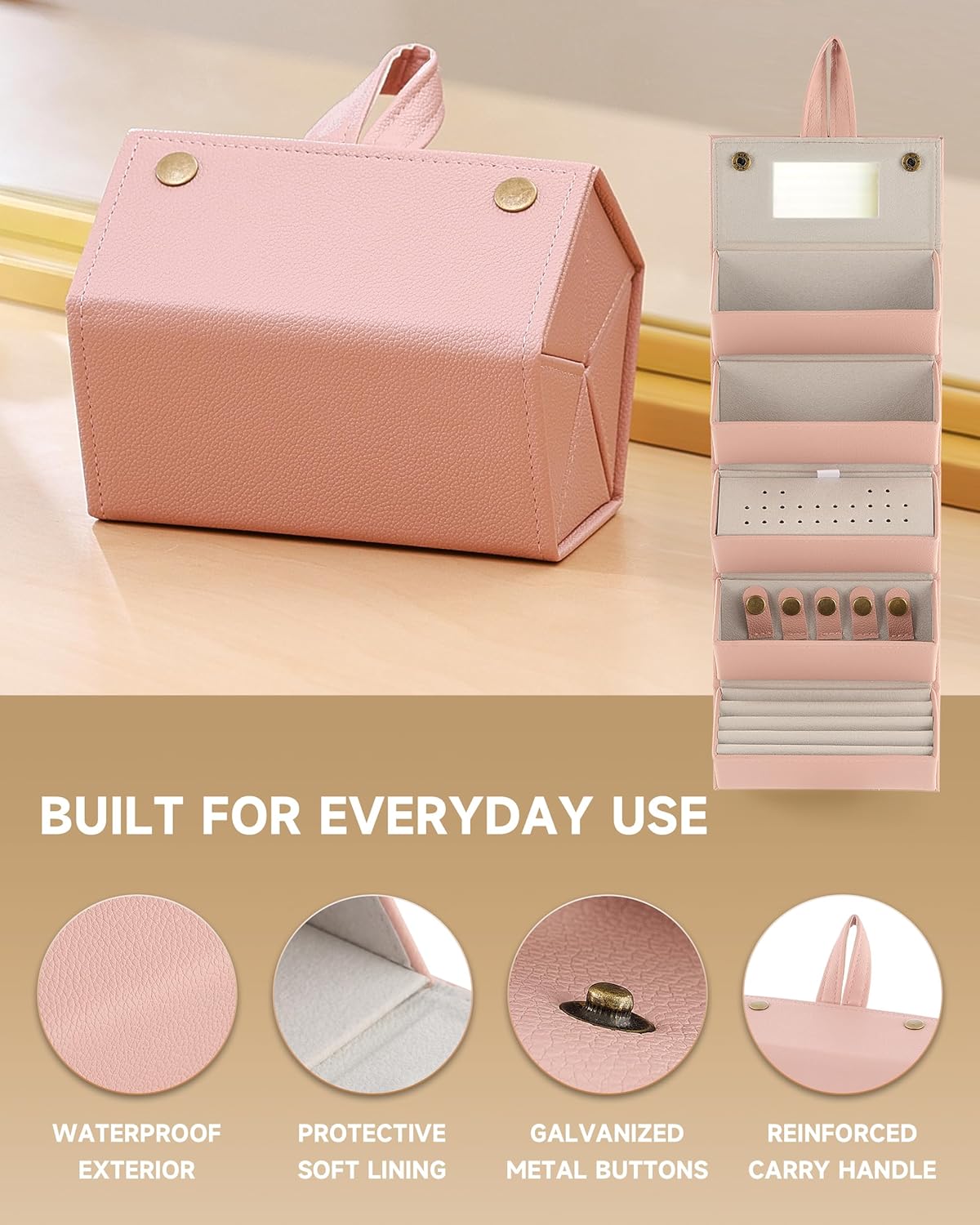 CO-Z 5-Slot Sunglasses Organizer, Folding Glasses Jewelry Storage Case with Mirror, Travel Sunglasses Case for Women & Men - Image 4