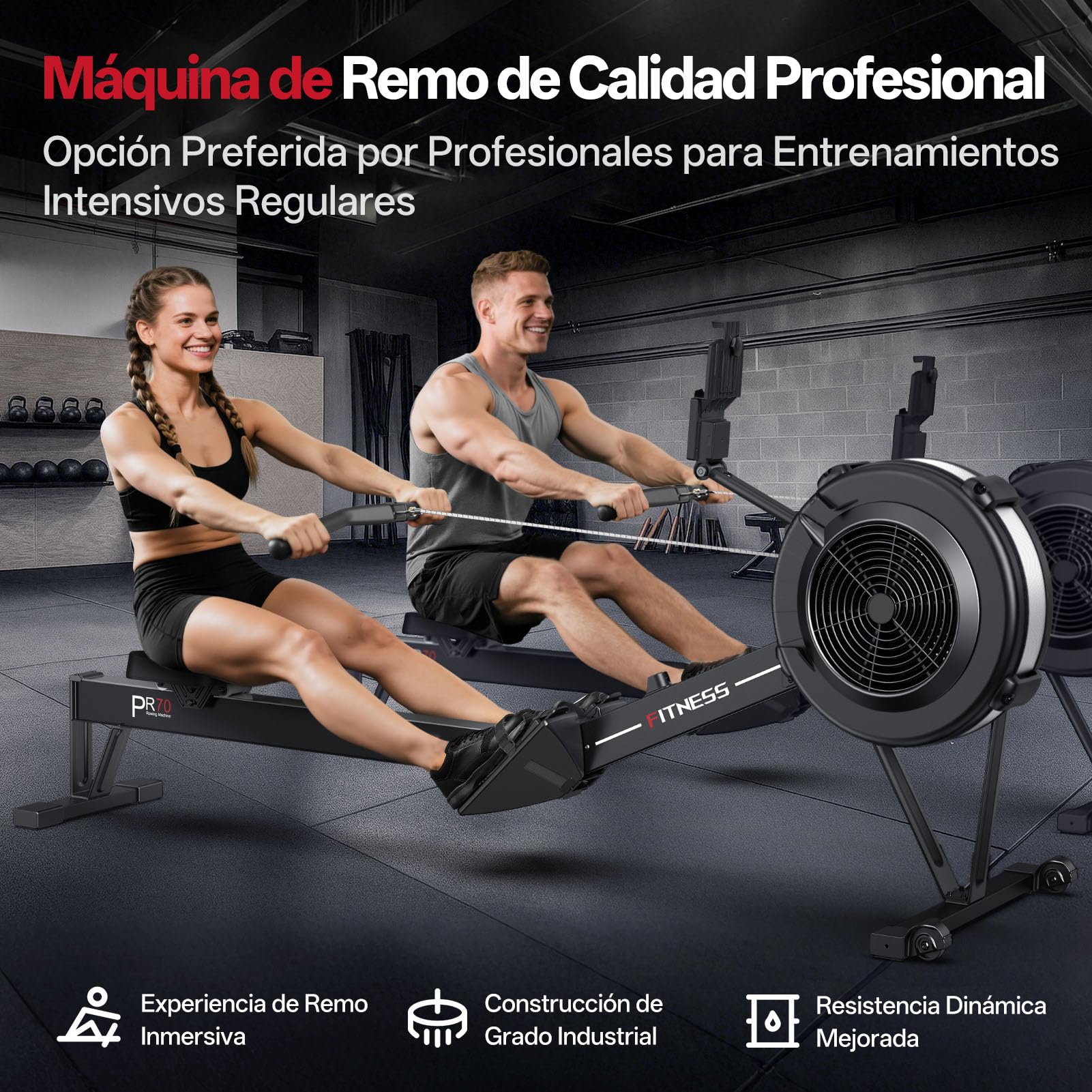 PASYOU Máquina de Remo- Maquina Remo Plegable con Resistencia de Aire, 10 Niveles de Resistencia, Monitor con Lluminación Trasera Bluetooth, Dispositivos de Ángulo Ajustable, Carga de 150KG