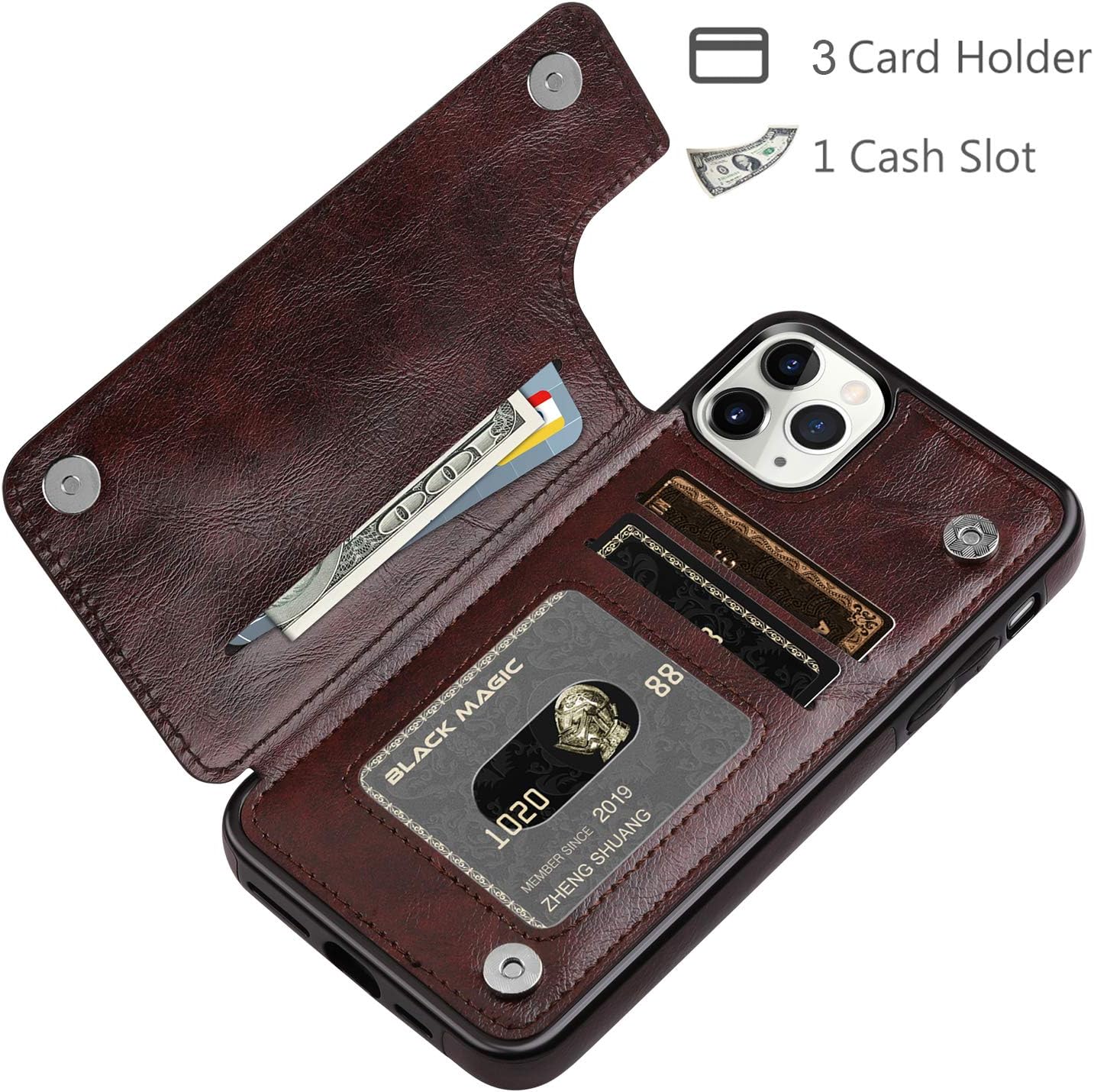 HianDier Wallet Case for iPhone 11 Pro Max Case Slim Protective Case with Credit Card Slot Holder Flip Folio Soft PU Leather Magnetic Closure Cover for 2019 iPhone 11 Pro Max 6.5 Inches, Mandala Brown