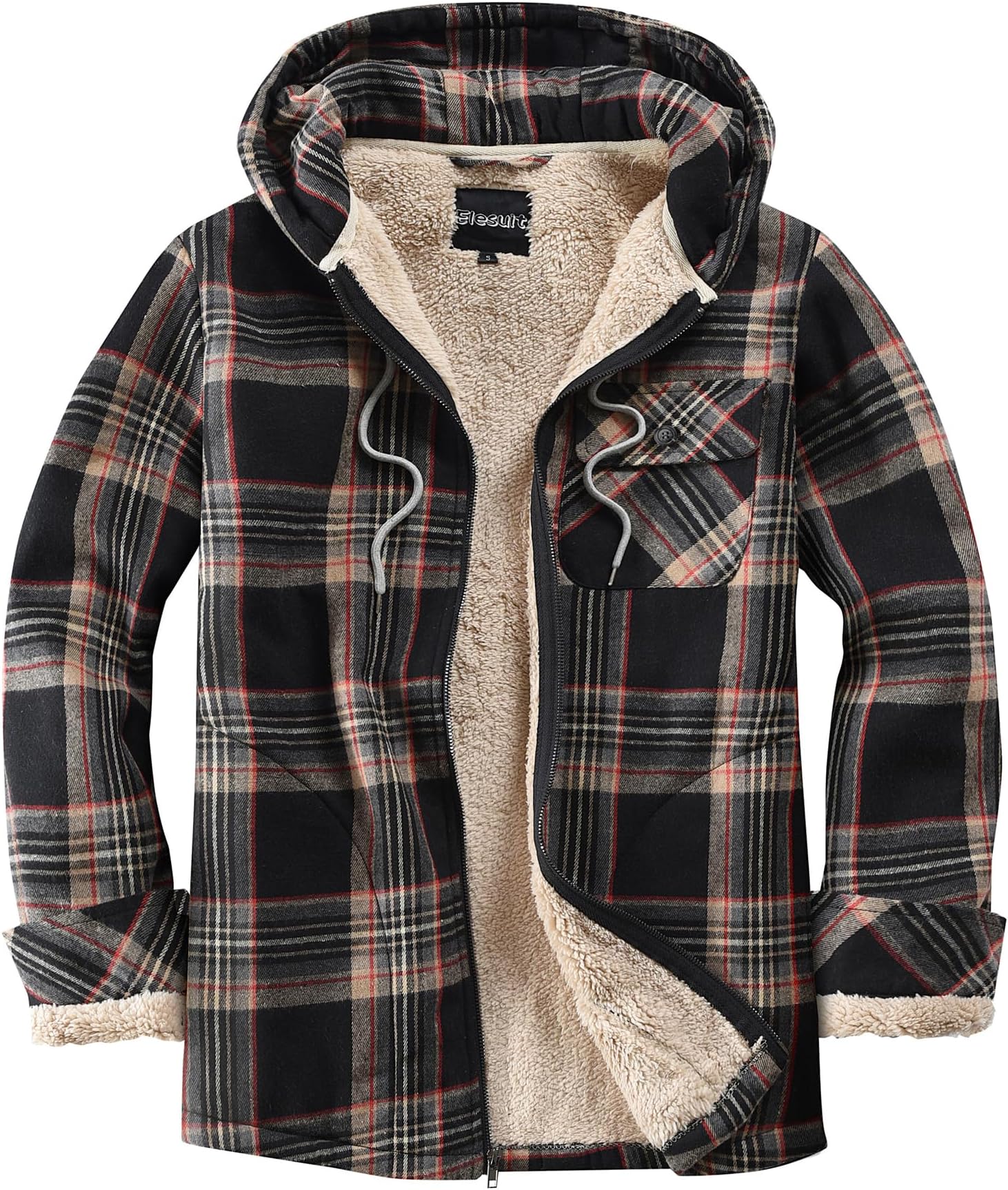 Sponsored Ad - Men's Full Zip Fleece Flannel Jackets Shirt Plaid Cotton Hoodies Soft Warm Coat for Men with Hood