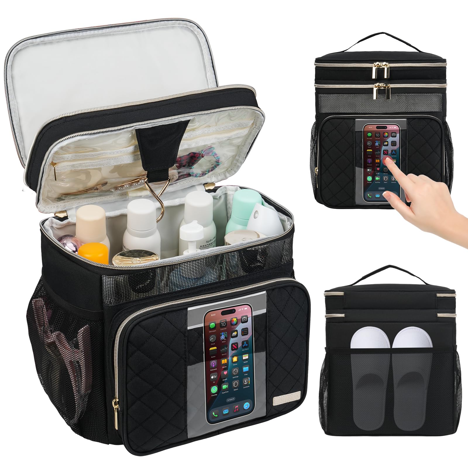 Jaffzora Large Toiletry Bag for Women Men Portable Shower Caddy College Dorm Essentials 2 Layers Quickly Dry Mesh