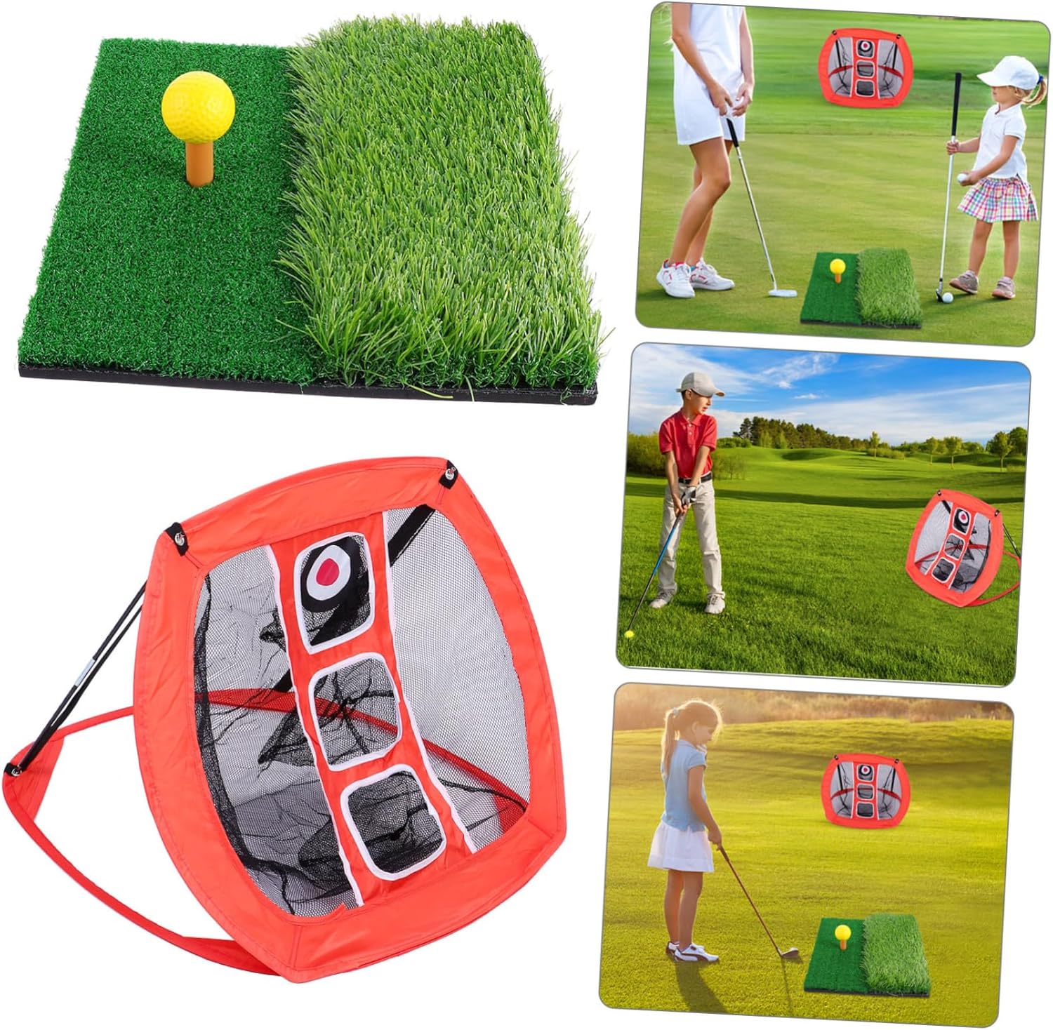 1set Nylon Training Net Set for Golf Practice Portable Ball Net with Hitting Mat Durable Tees Pu Balls for All Skill Levels