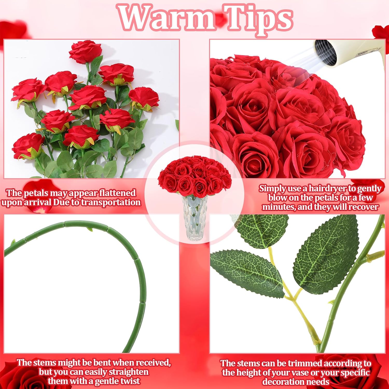 32 Pcs Red Artificial Flowers Roses Fake, Silk Flowers with Stems for DIY Wedding Gothic Bridal Shower Centerpieces Arrangements Tables Decorations - Image 6