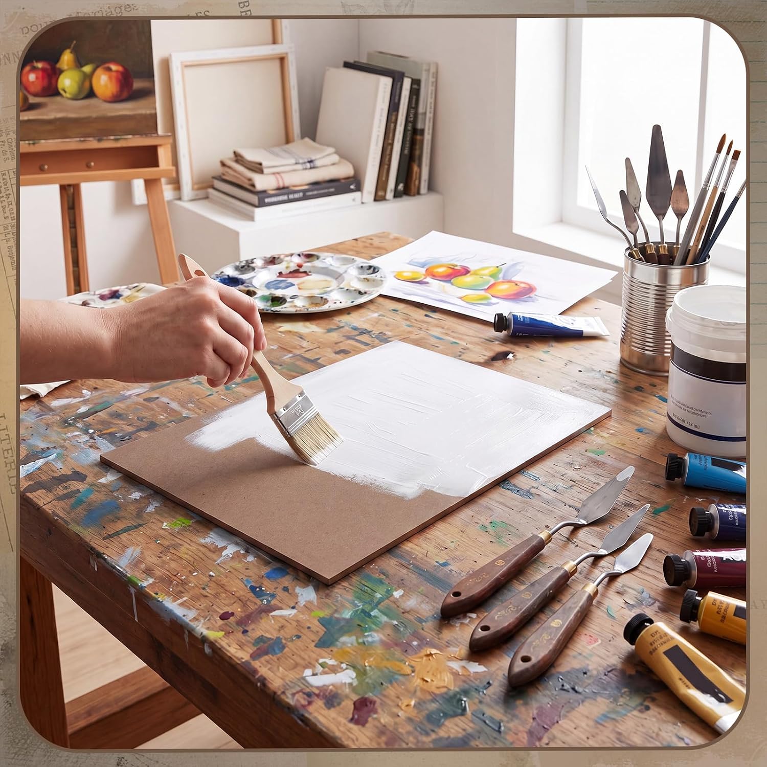Spakon 4 Pcs Art Supply Hardboard Wood Painting Panel 11 x 14 Drawing Board
