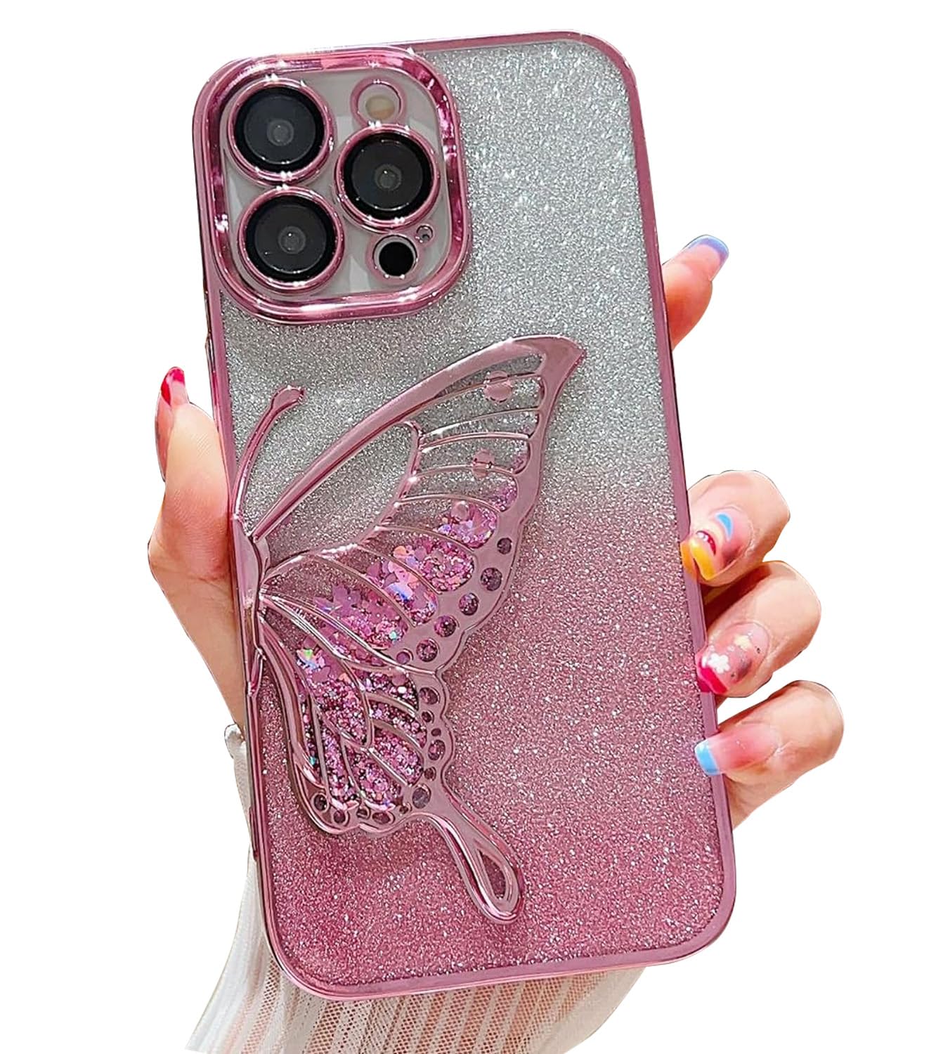 mobistyle Thermoplastic Polyurethane Designed For iPhone 13 Pro Cover With Glitter Cute Butterfly Electroplate Plating Design Back Cover Case For Women Teen Girls (Pink) (B0D6MW8QLW) Amazon Price History, Amazon Price Tracker