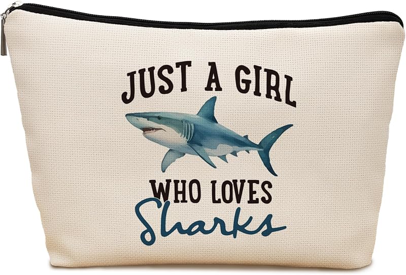 Necessaire de maquiagem LRyeisahh com estampa de tubarões Coastal, zíper, 20,32 cm x 19,05 cm x 0,76 cm