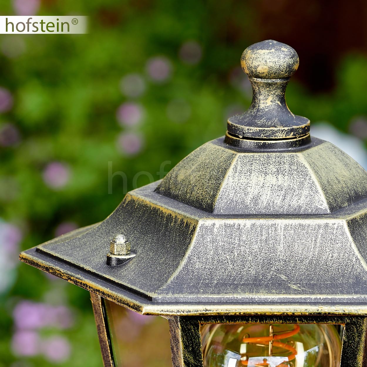 HOFSTEIN zewnętrzna lampa ścienna Loria, metalu/szkła w kolorze brązowym, złotym, przezroczystym, antycznym wyglądzie, wysokość 99 cm, lampa ogrodowa, oświetlenie ogrodowe IP44, 1 x E27 bez żarówki