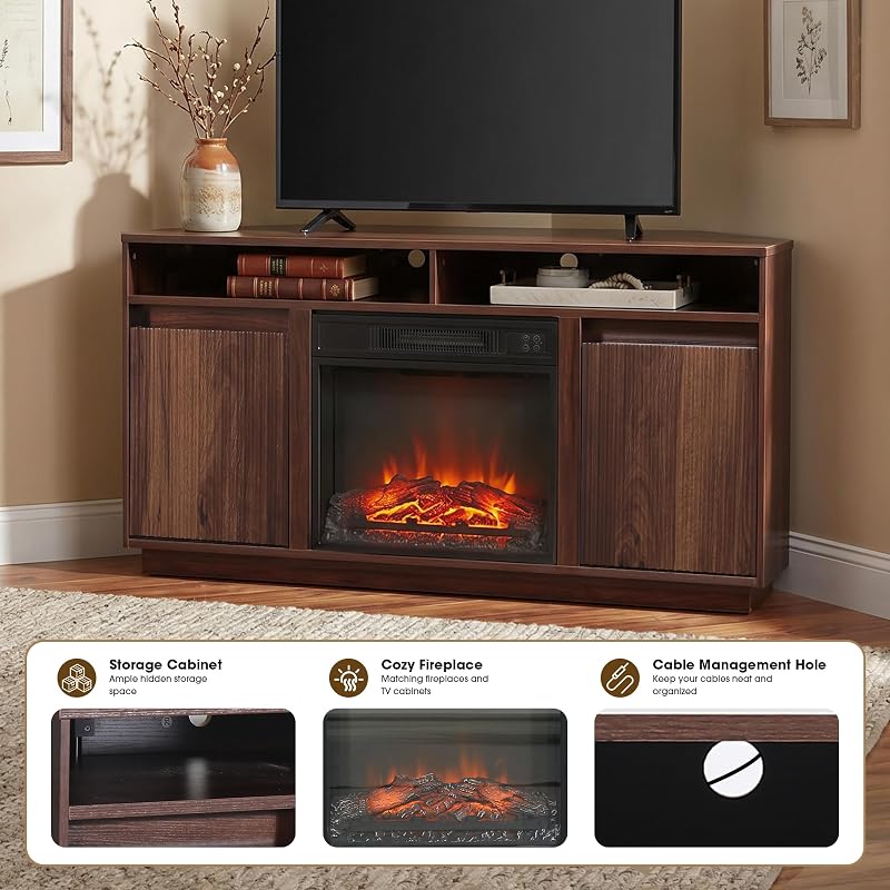 47" Fluted Corner TV Stand with 18" Electric Fireplace for TVs up to 55" image 3