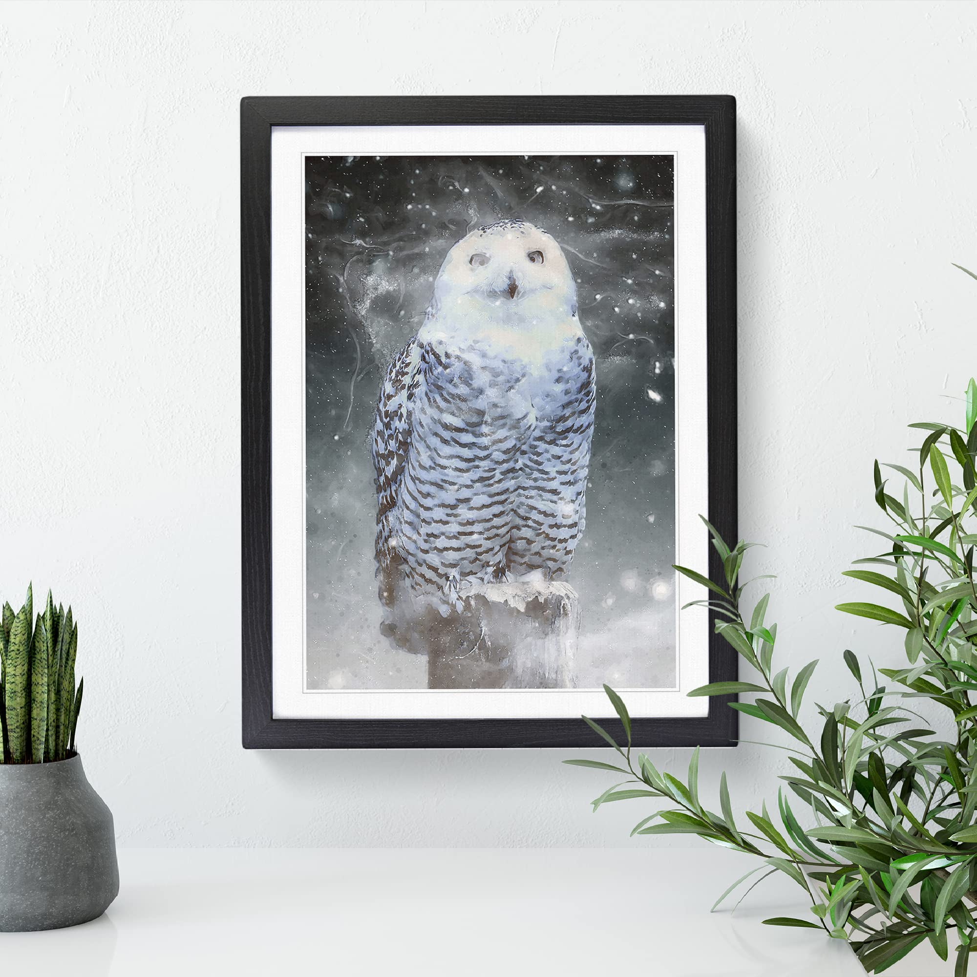 Snowy Owl On A Perch Modern Framed Wall Art Print, Ready to Hang Picture for Living Room Bedroom Home Office Décor - Image 3