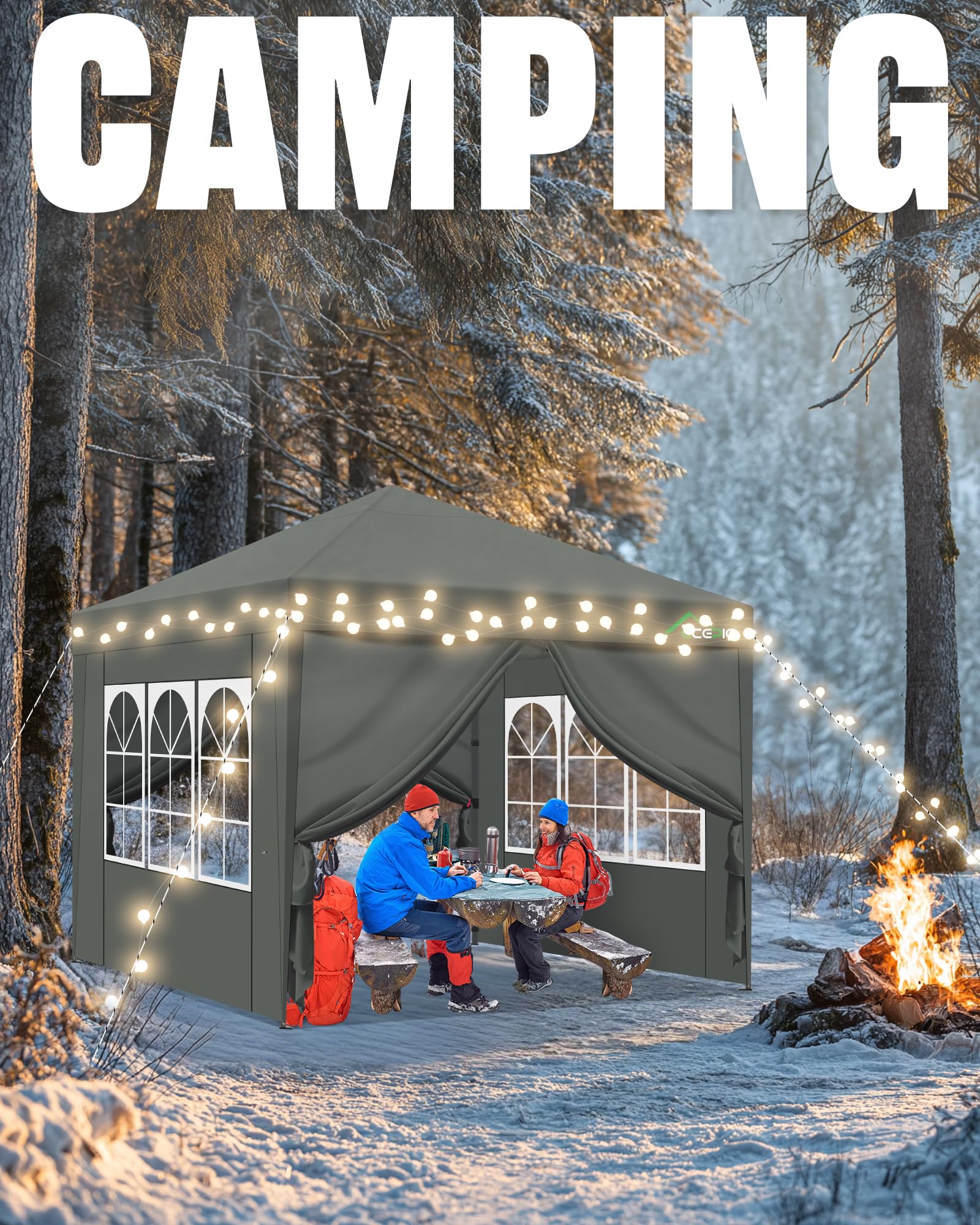 Acepic One-Touch Pop Up Pavillon 3x3 Wasserdicht Stabil Winterfest mit Seitenteile, Faltpavillon mit Verdickten Röhren,fur Garten,Party,Camping,Outdoor,Stahlrahmen(Grau)