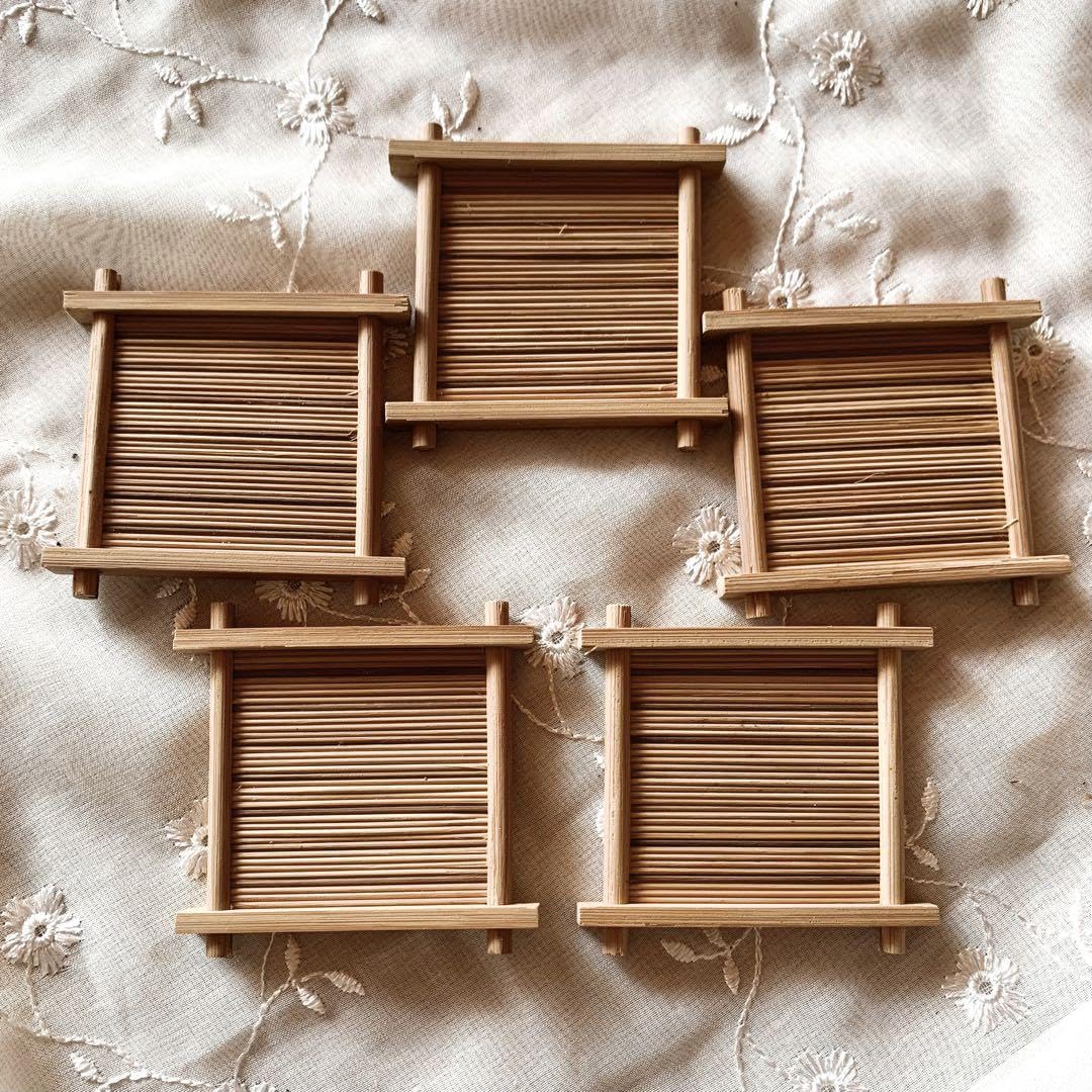 Bamboo Craft Wooden Tea Holder Set of 5 Japanese Style Coaster Saucers Japanese Crafts